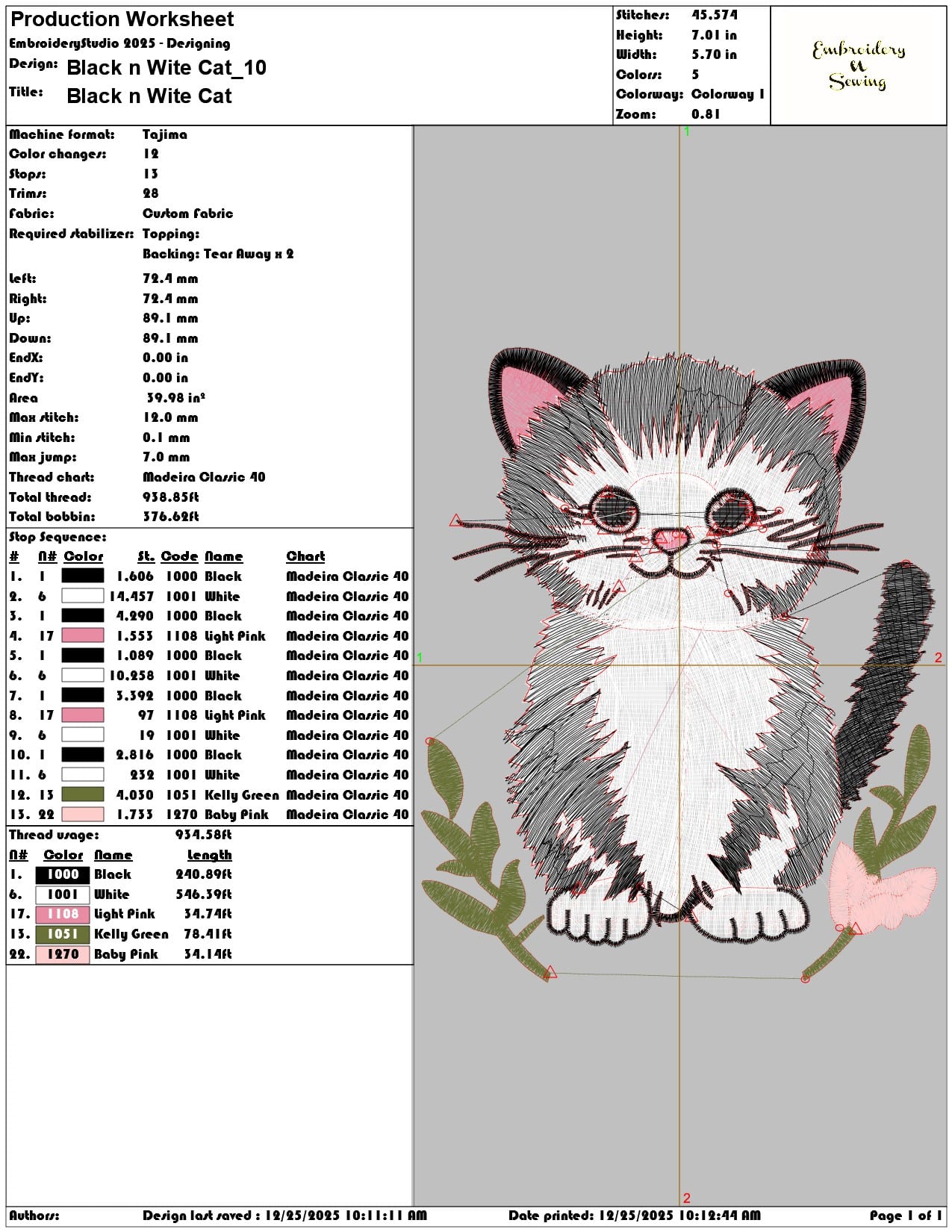 Black n Wite Cat - Elegant embroidery design file - instant download — view 3