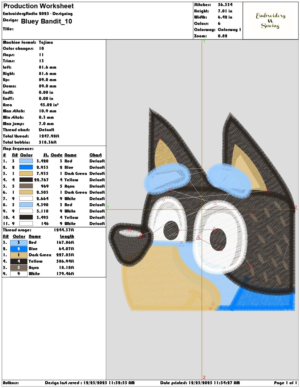 Bluey Bandit - Elegant embroidery design file - instant download — view 3