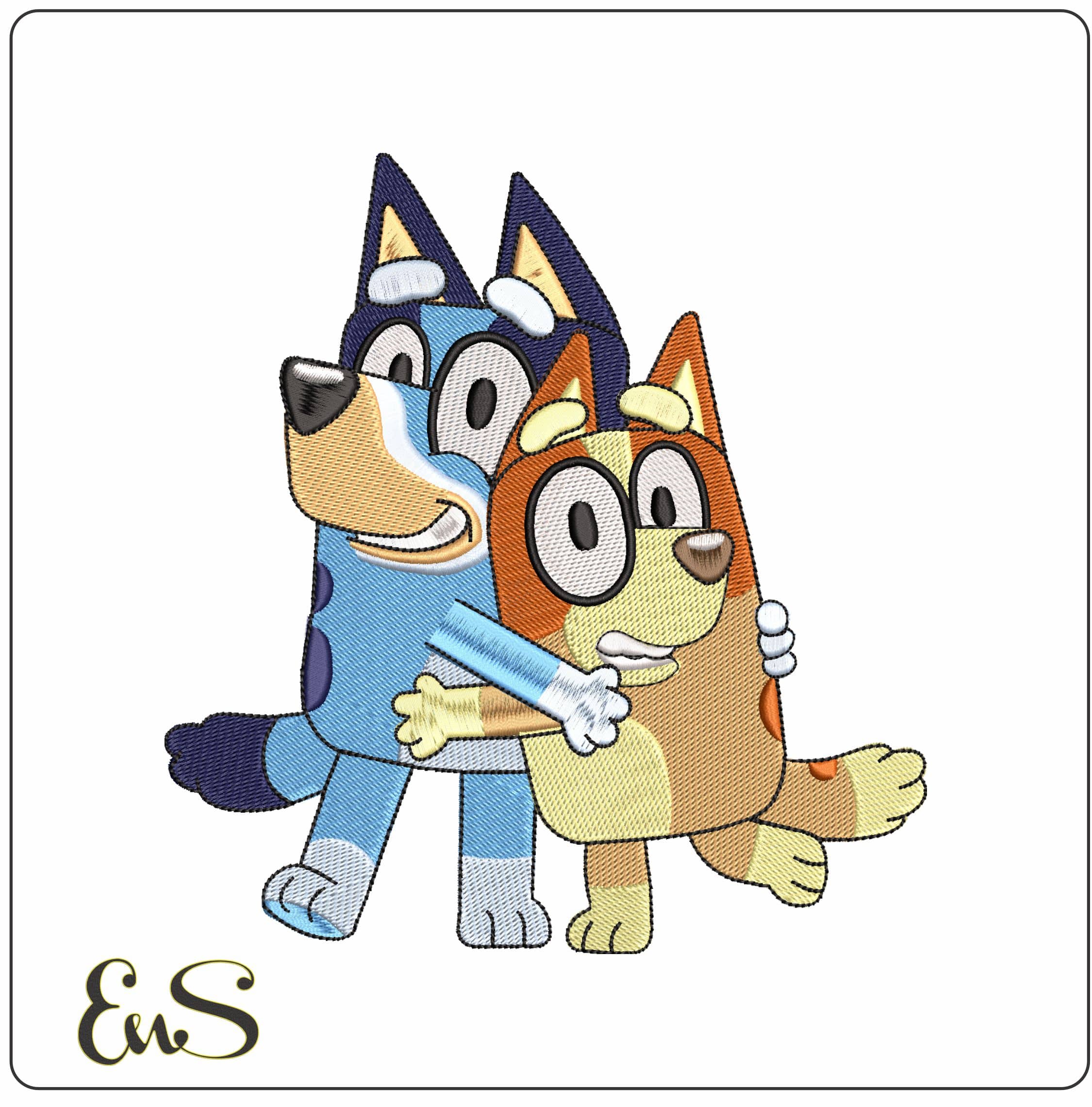Bluey y Bingo - Elegant embroidery design file - instant download