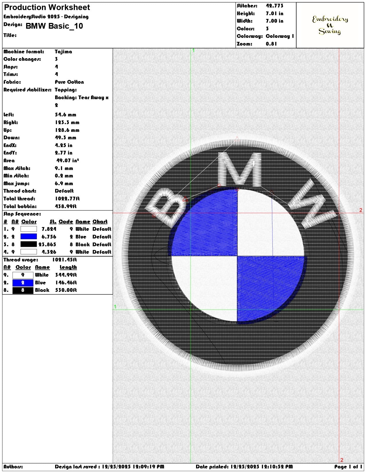 BMW Basic - Elegant embroidery design file - instant download — view 3