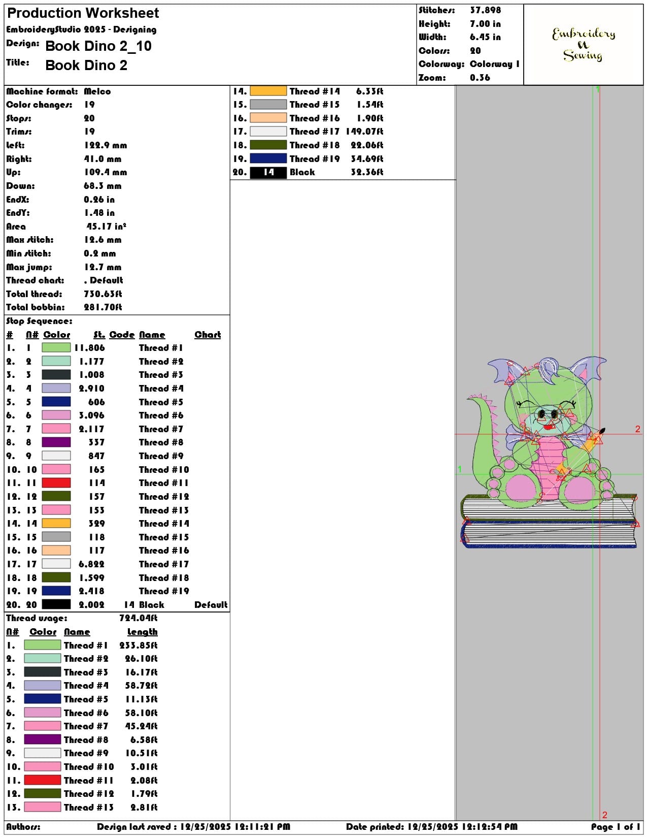 Book Dino 2 - Elegant embroidery design file - instant download — view 3