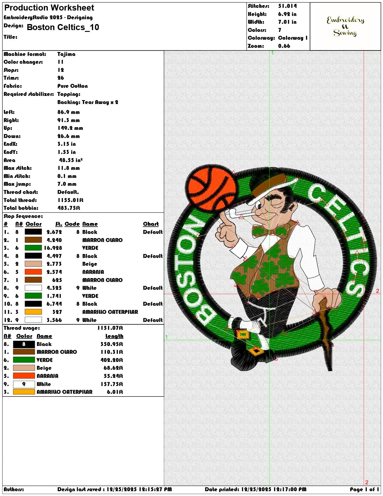 Boston Celtics - Elegant embroidery design file - instant download — view 3