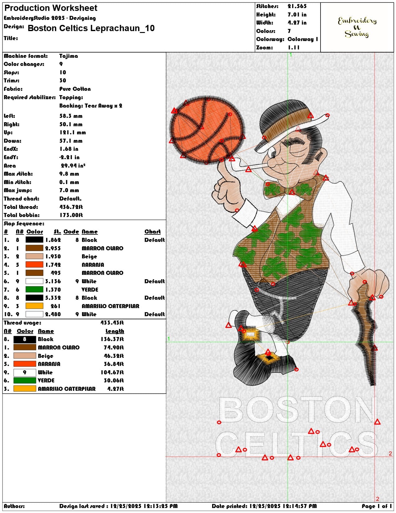 Boston Celtics Leprachaun - Elegant embroidery design file - instant download — view 3