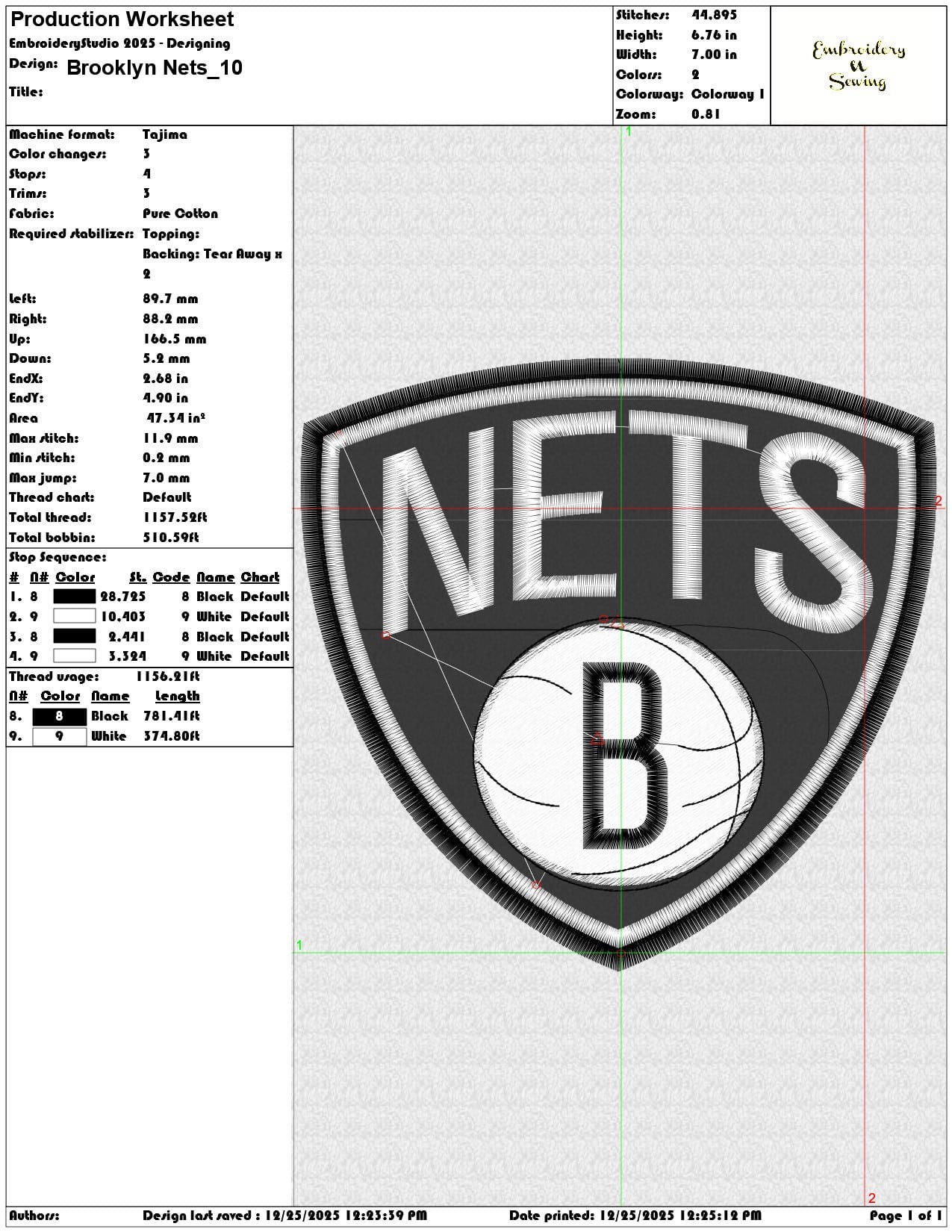 Brooklyn Nets - Elegant embroidery design file - instant download — view 3