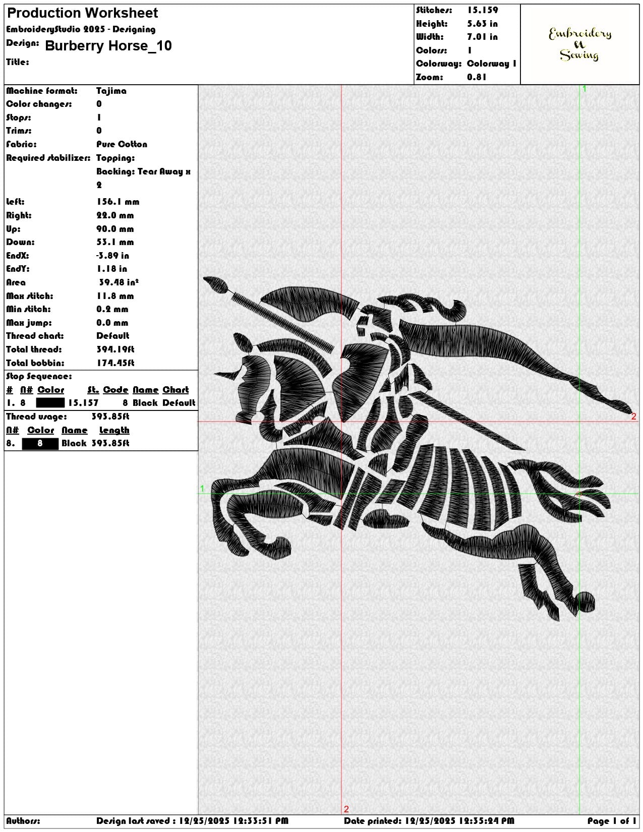 Burberry Horse - Elegant embroidery design file - instant download — view 3