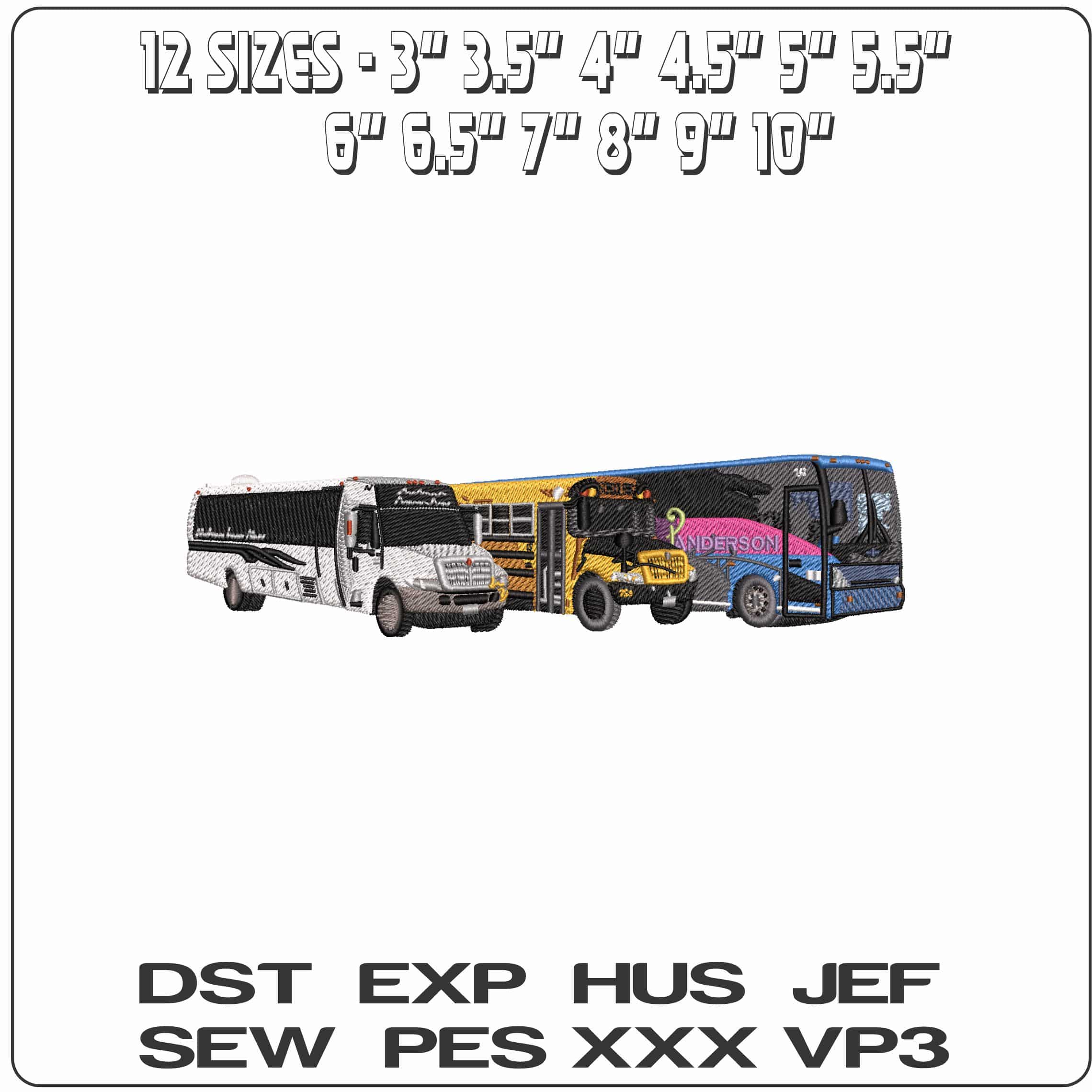 Buses - Elegant embroidery design file - instant download — view 2