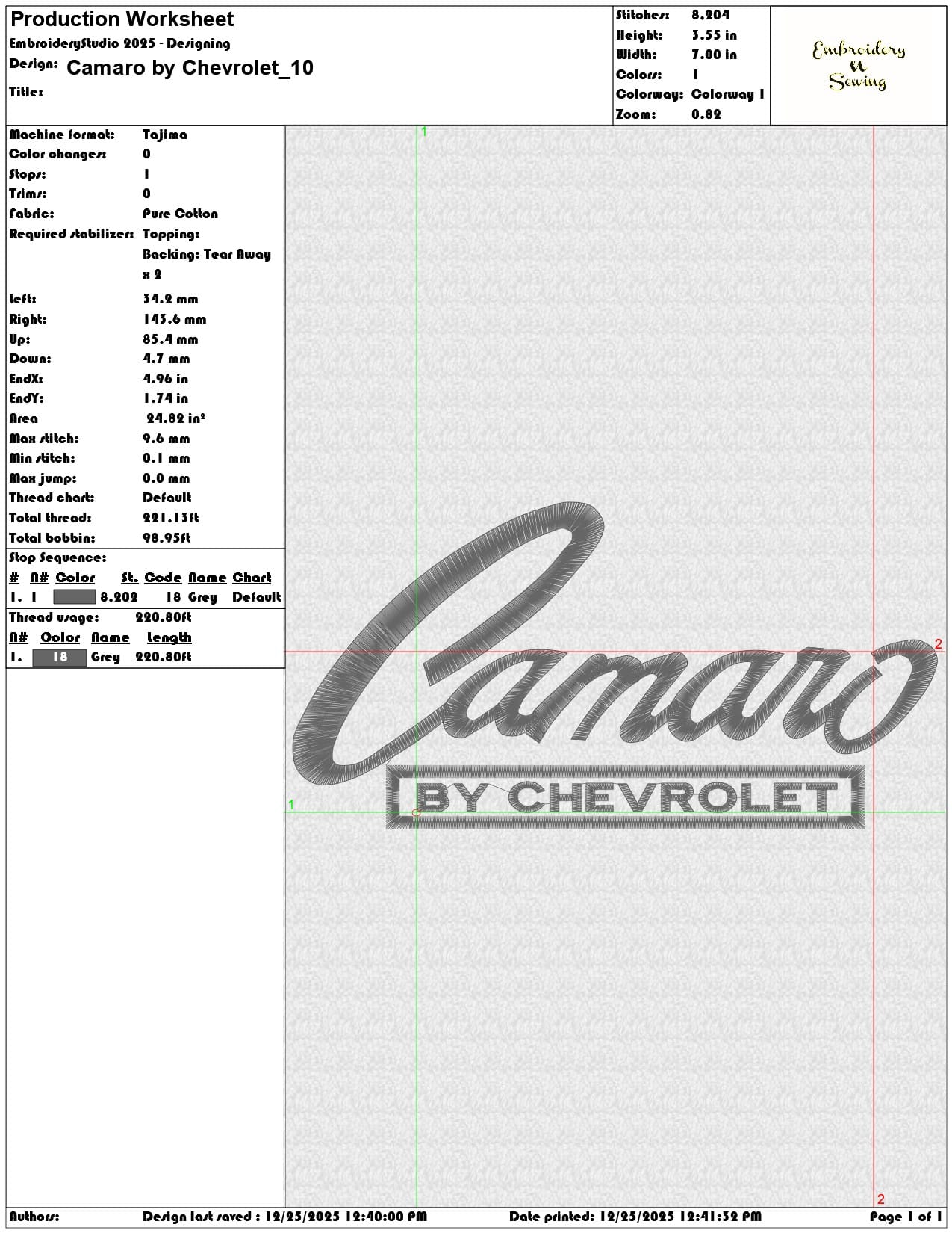 Camaro by Chevrolet - Elegant embroidery design file - instant download — view 3
