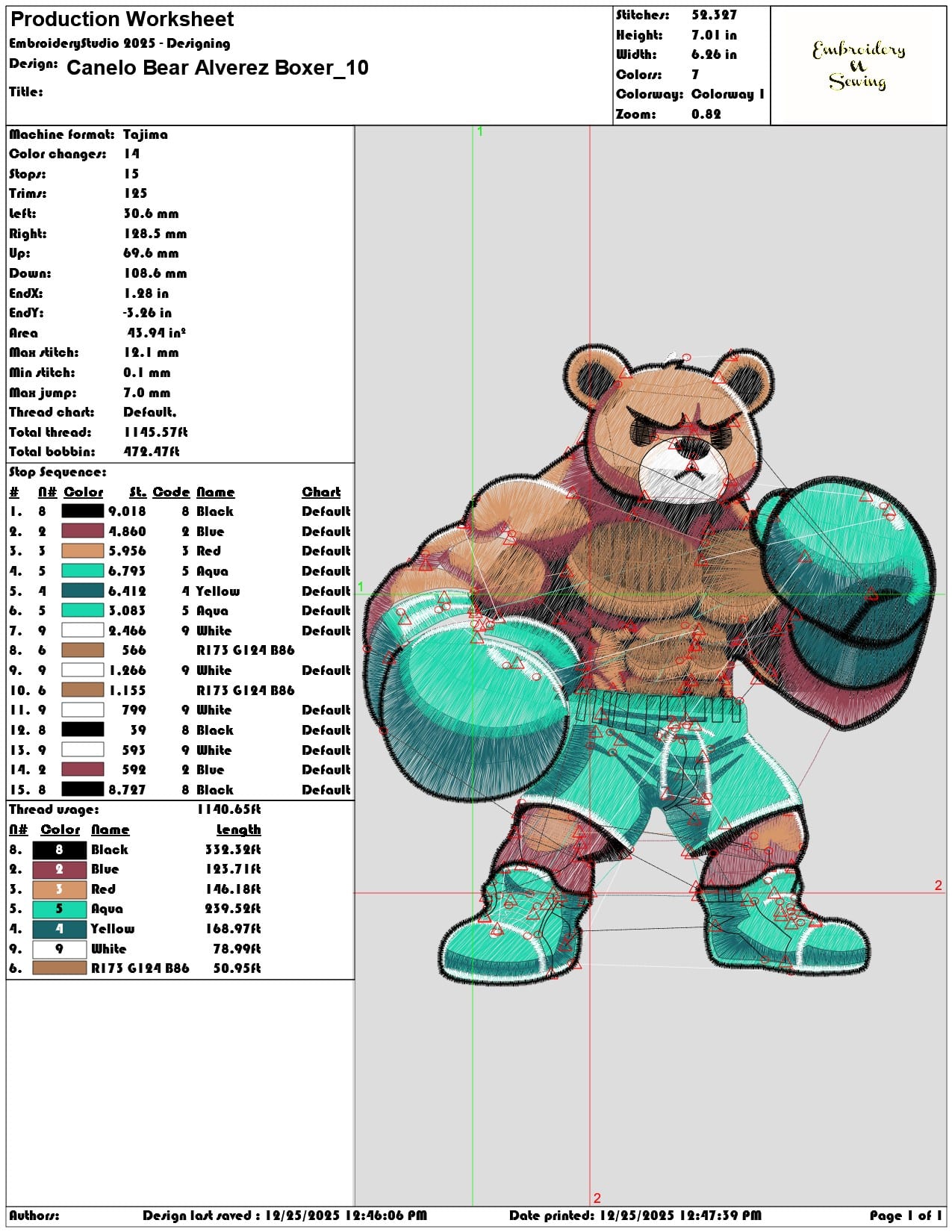 Canelo Bear Alverez Boxer - Elegant embroidery design file - instant download — view 3