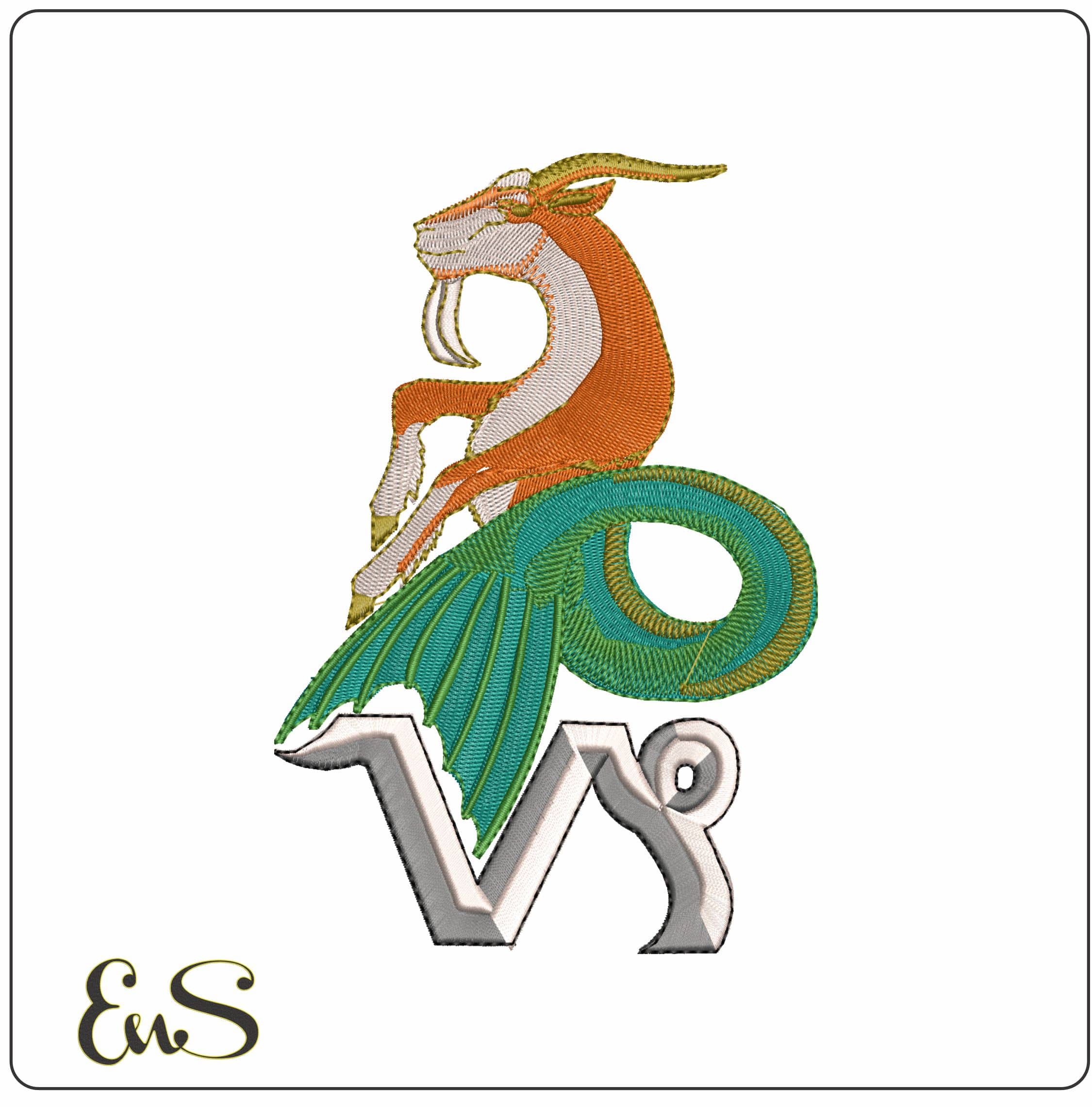Capricorn Sea Goat and Symbol Zodiac - Elegant embroidery design file - instant download