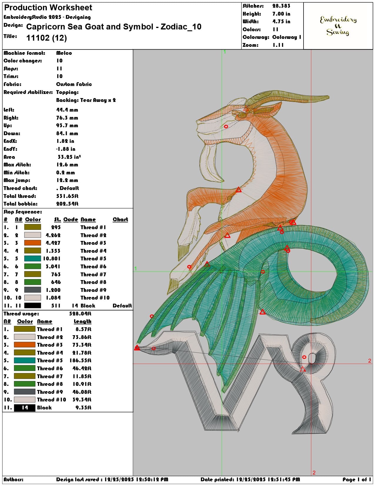 Capricorn Sea Goat and Symbol Zodiac - Elegant embroidery design file - instant download — view 3