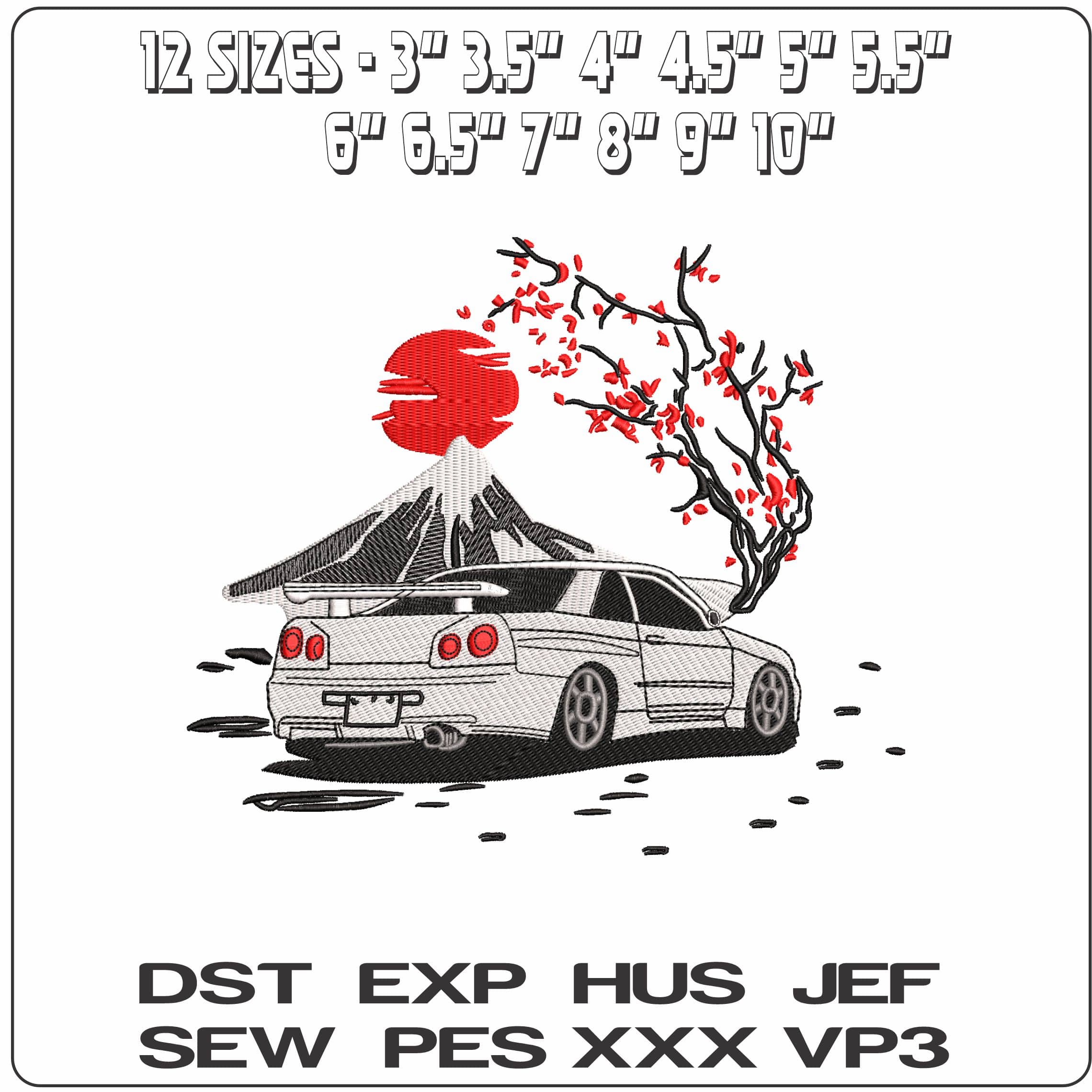 Car in Japanese Scene - Elegant embroidery design file - instant download — view 2