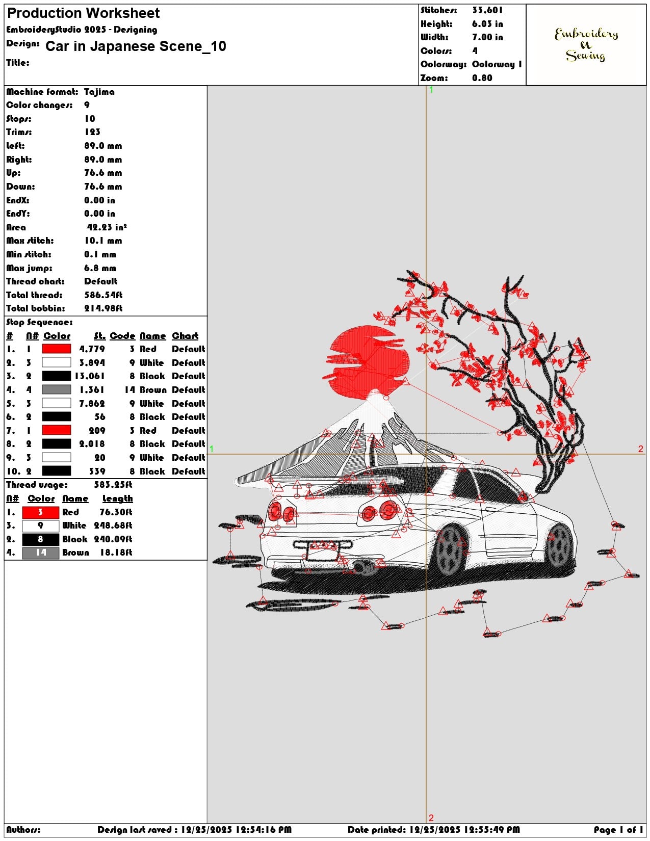 Car in Japanese Scene - Elegant embroidery design file - instant download — view 3