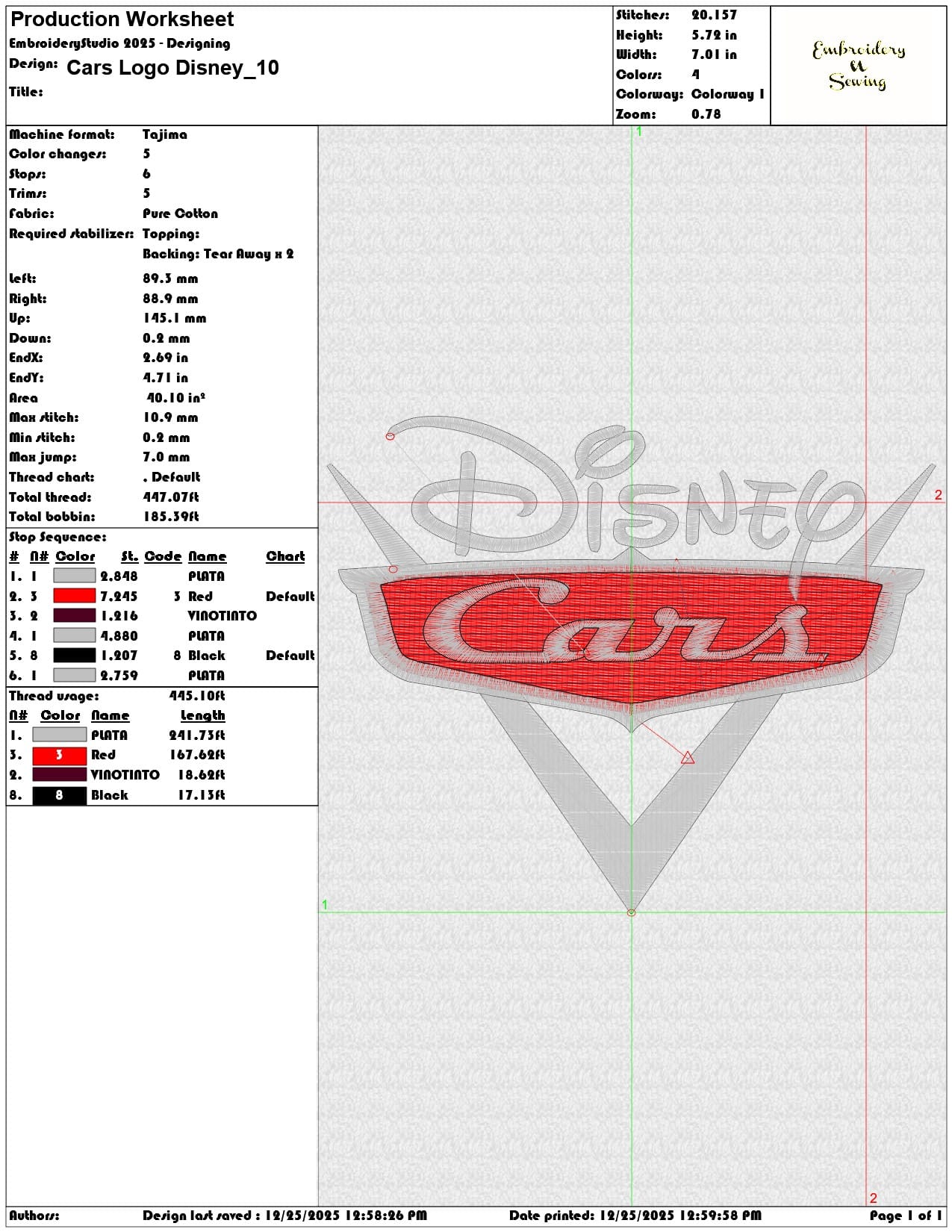 Cars Logo Disney - Elegant embroidery design file - instant download — view 3