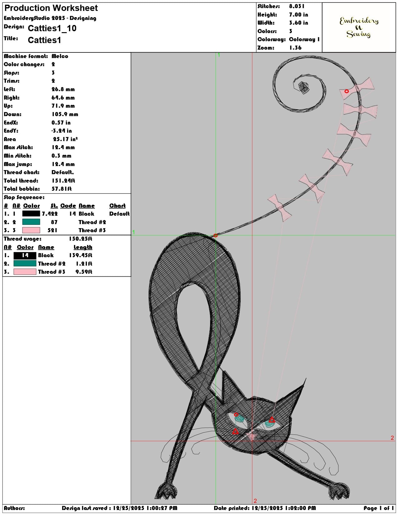 Catties1 - Elegant embroidery design file - instant download — view 3