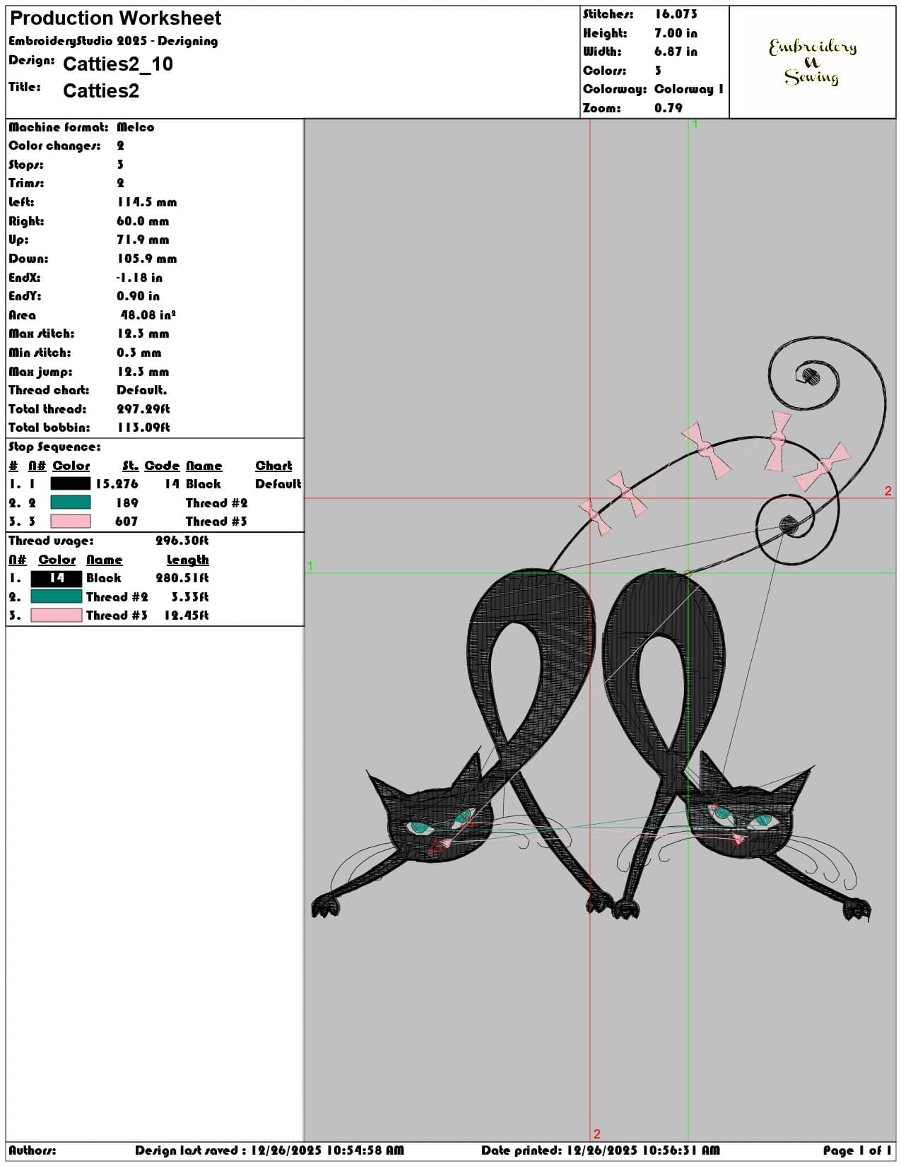 Catties2 - Elegant embroidery design file - instant download — view 3