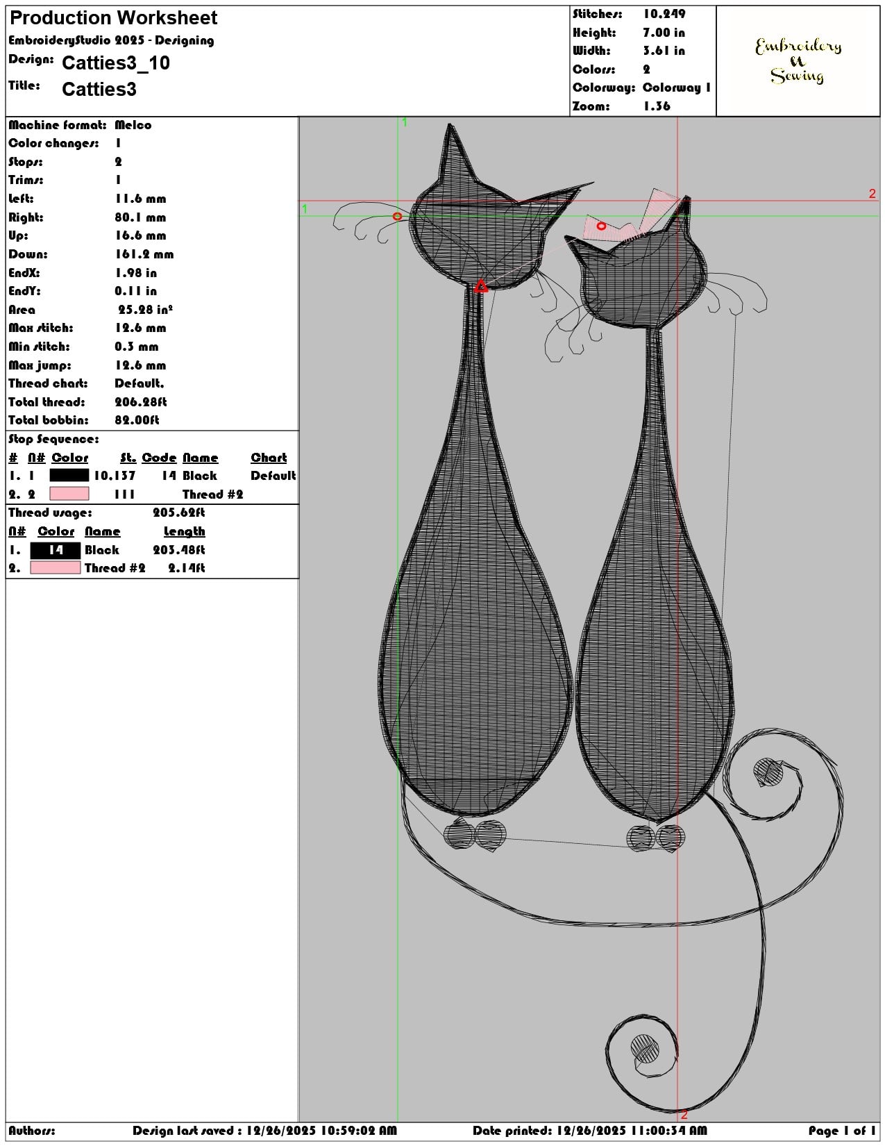 Catties3 - Elegant embroidery design file - instant download — view 3