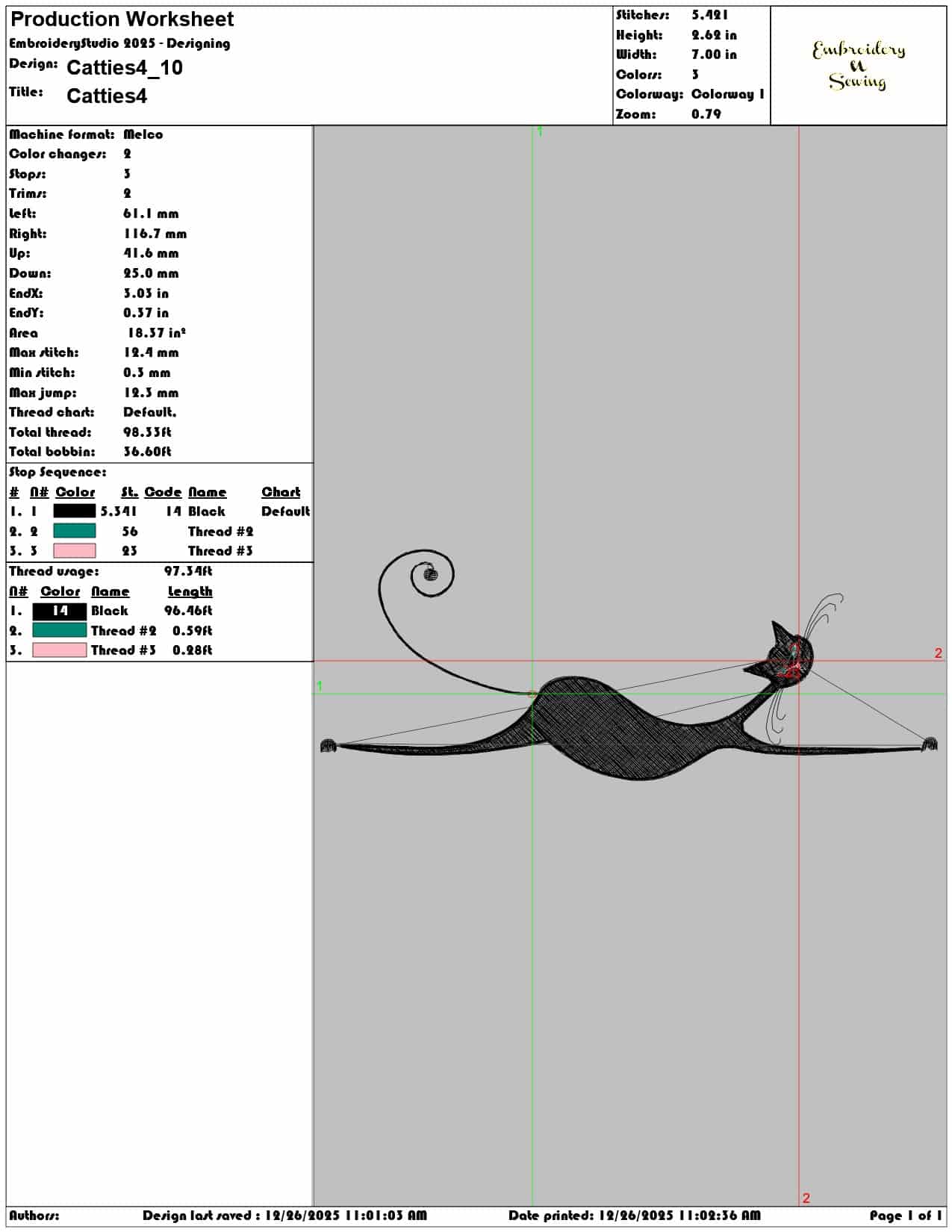 Catties4 - Elegant embroidery design file - instant download — view 3