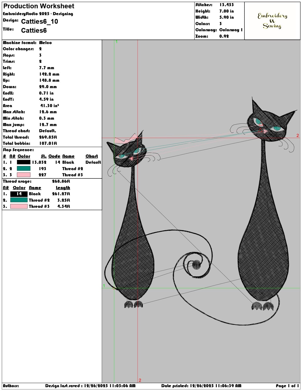Catties6 - Elegant embroidery design file - instant download — view 3