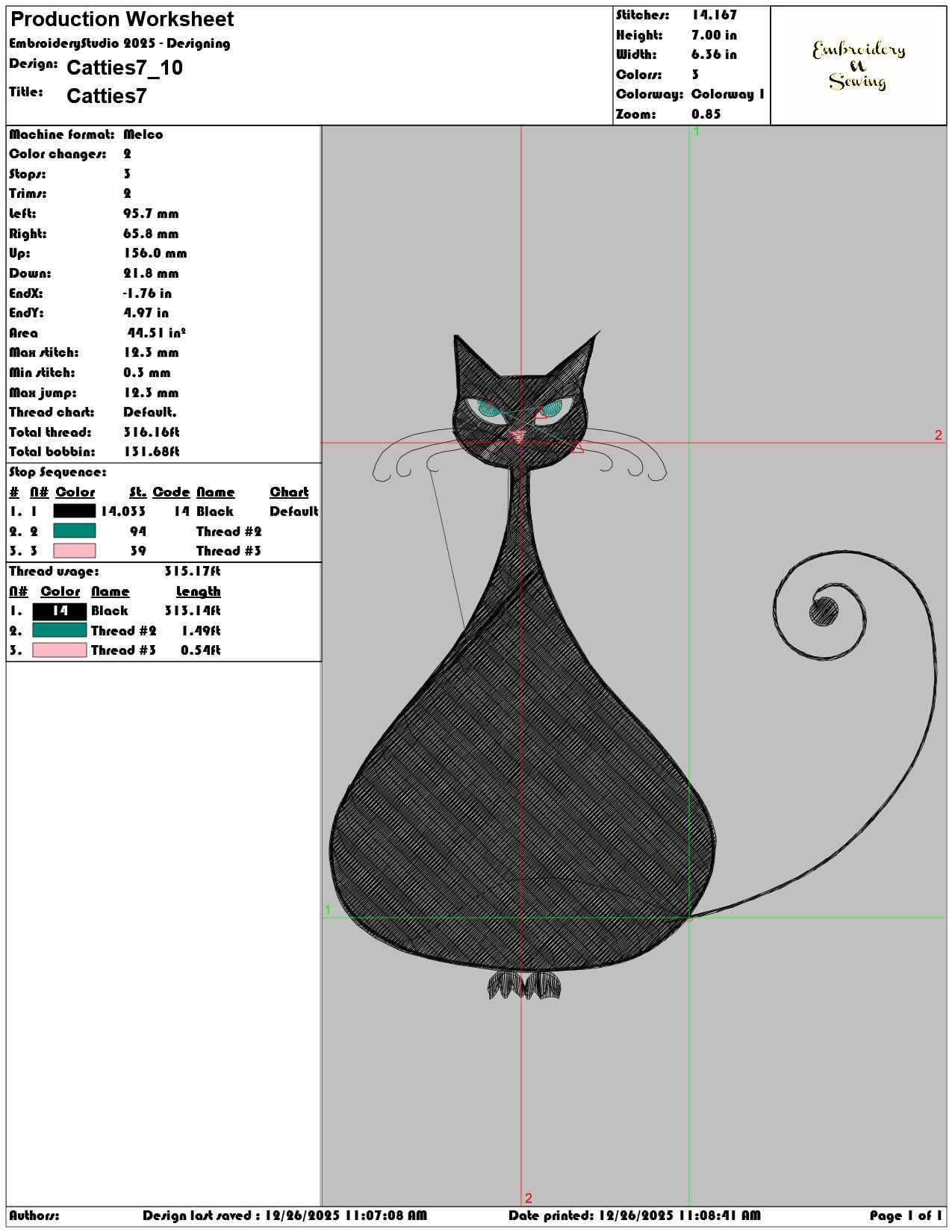Catties7 - Elegant embroidery design file - instant download — view 3