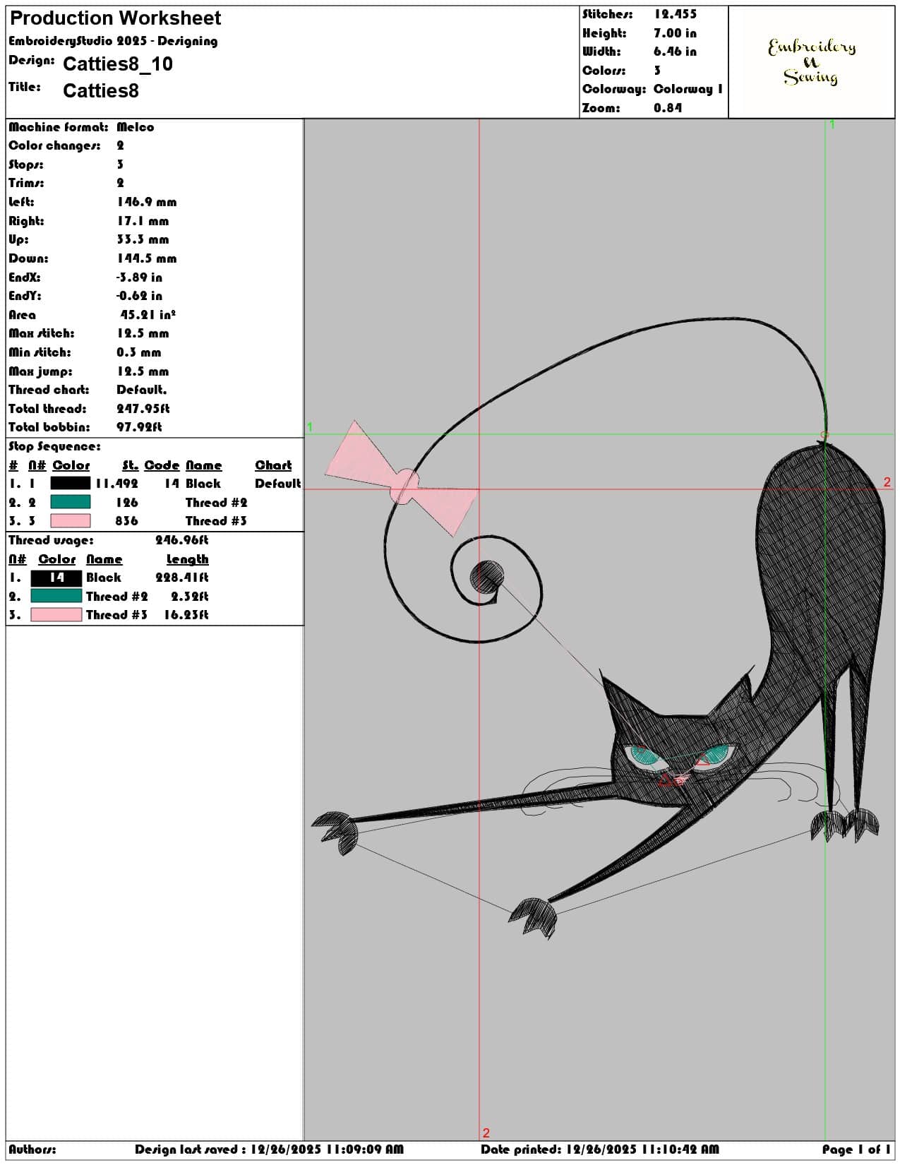 Catties8 - Elegant embroidery design file - instant download — view 3