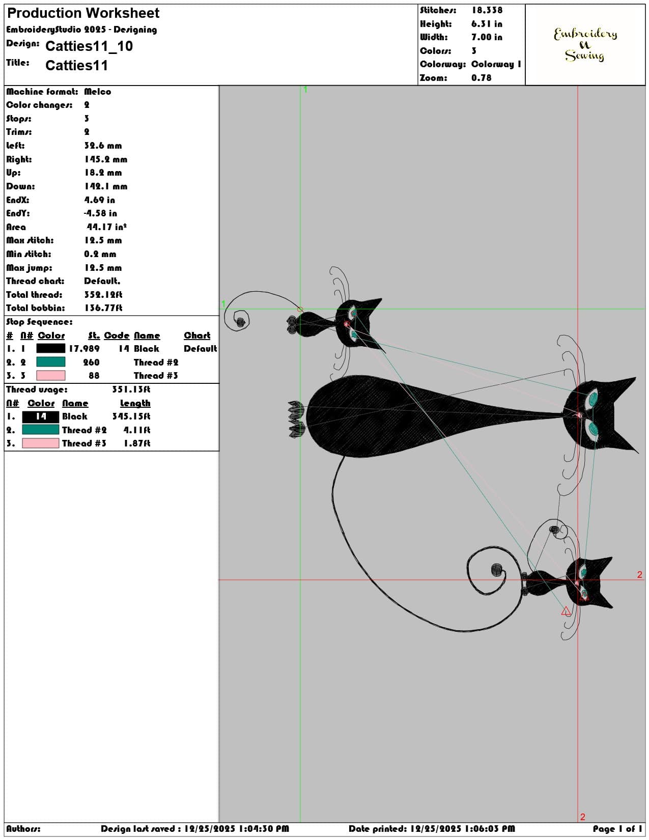 Catties11 - Elegant embroidery design file - instant download — view 3