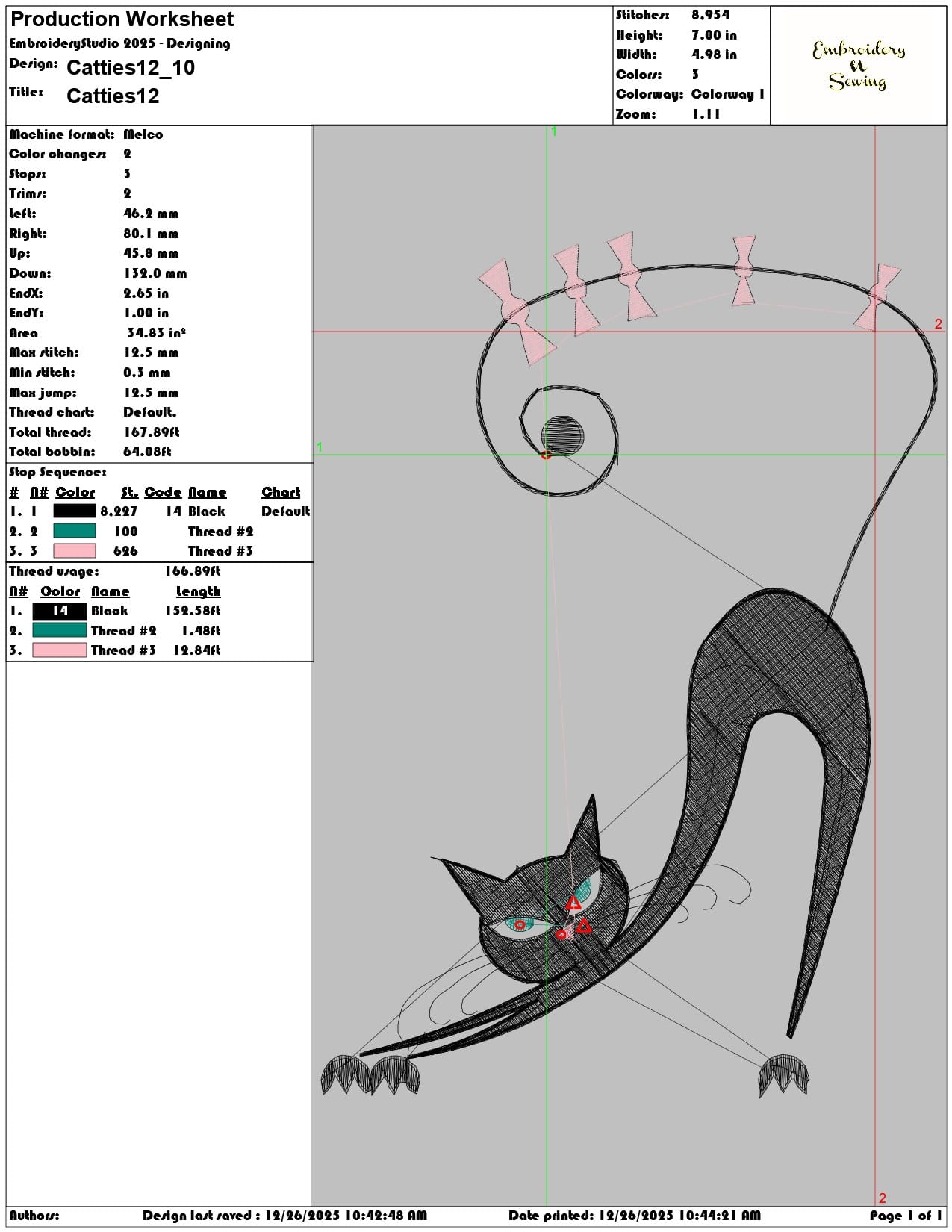 Catties12 - Elegant embroidery design file - instant download — view 3