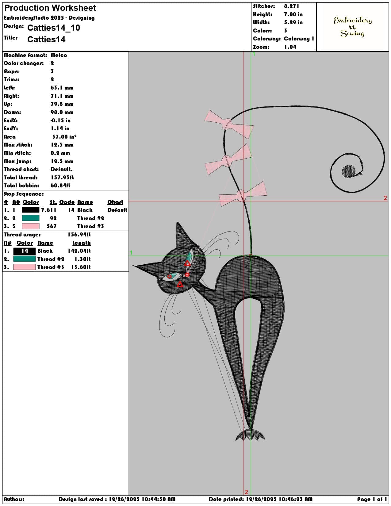 Catties14 - Elegant embroidery design file - instant download — view 3