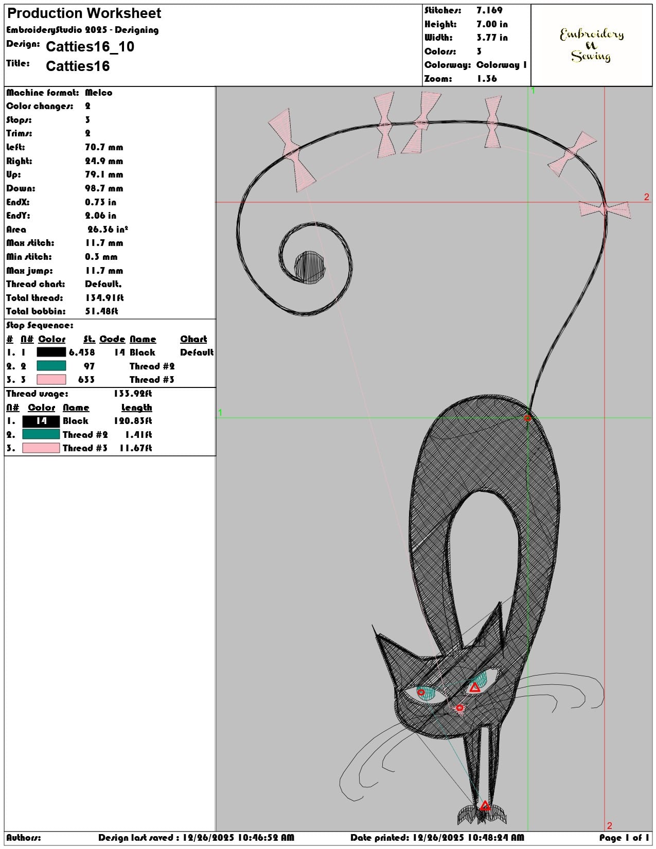 Catties16 - Elegant embroidery design file - instant download — view 3