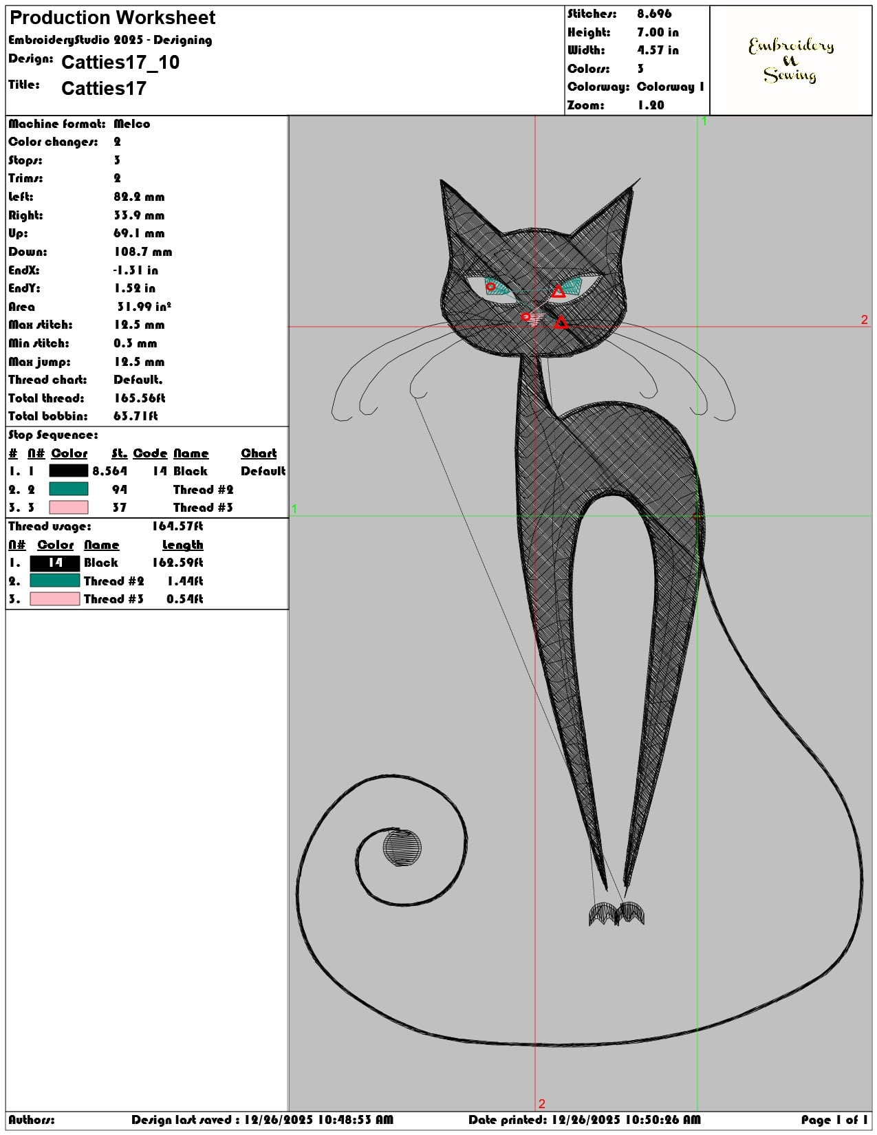 Catties17 - Elegant embroidery design file - instant download — view 3
