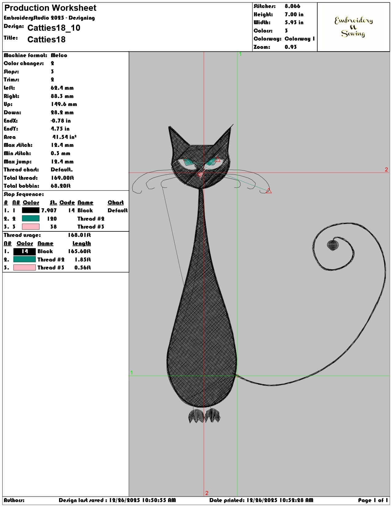 Catties18 - Elegant embroidery design file - instant download — view 3