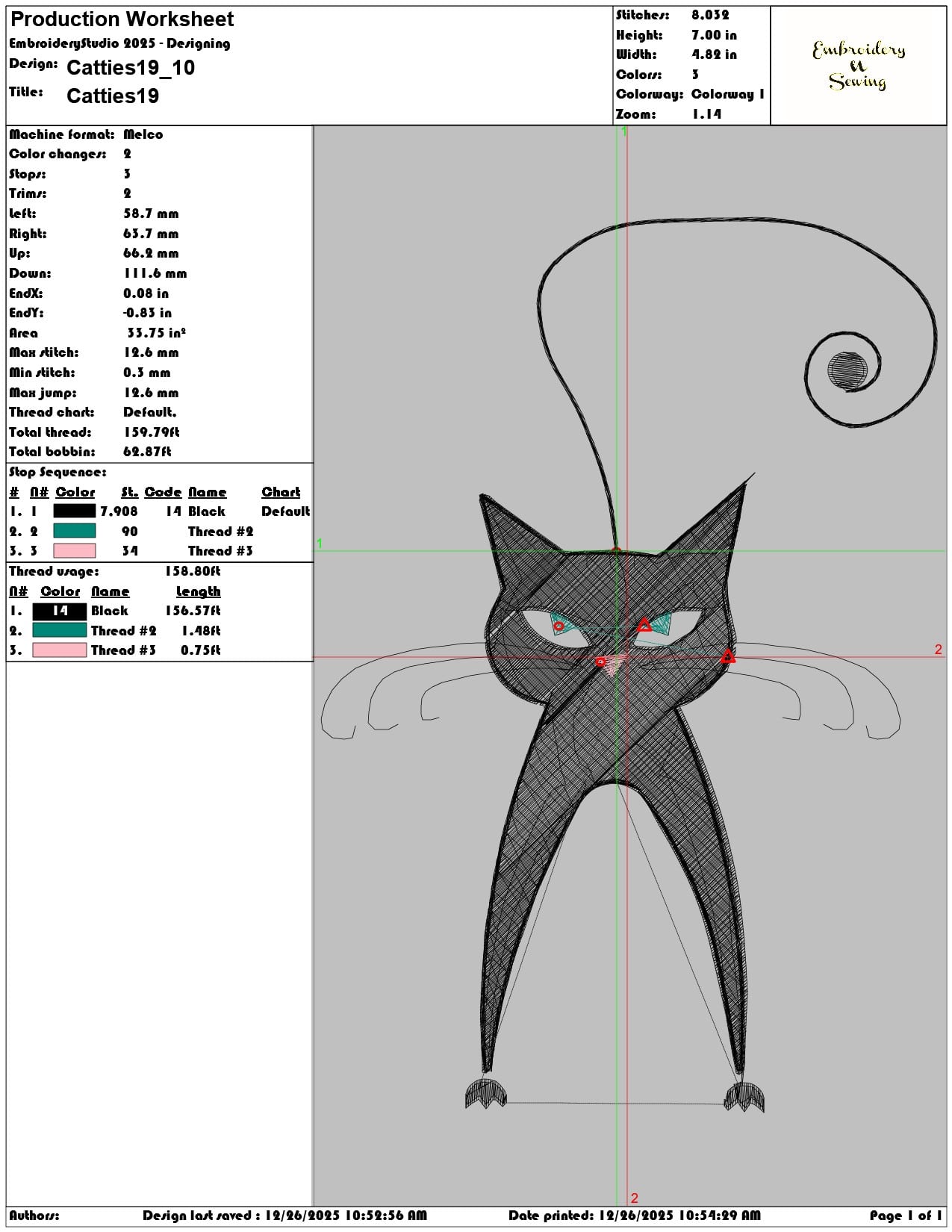 Catties19 - Elegant embroidery design file - instant download — view 3
