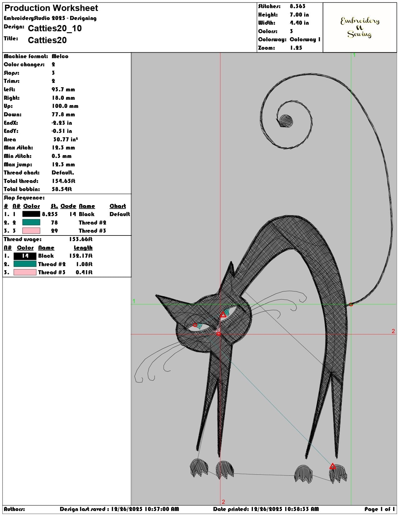 Catties20 - Elegant embroidery design file - instant download — view 3