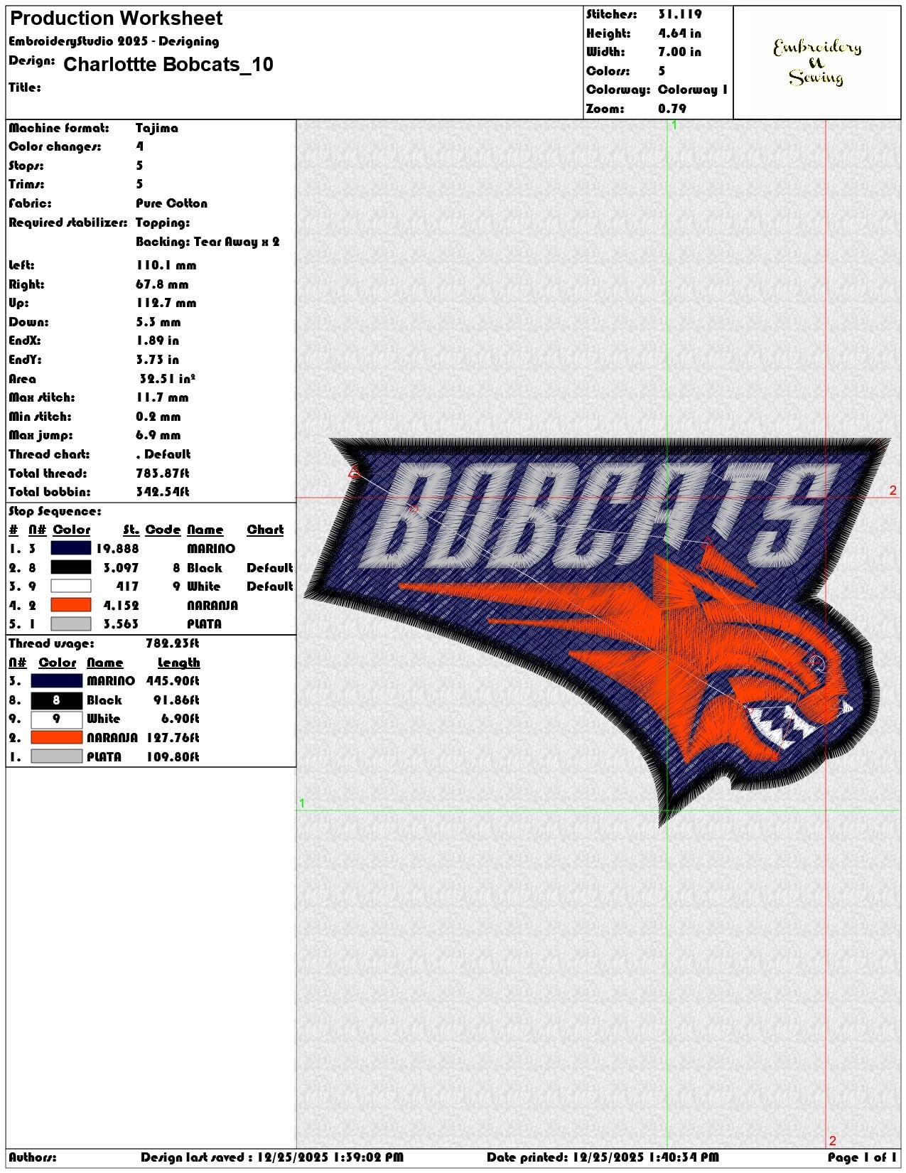 Charlottte Bobcats - Elegant embroidery design file - instant download — view 3