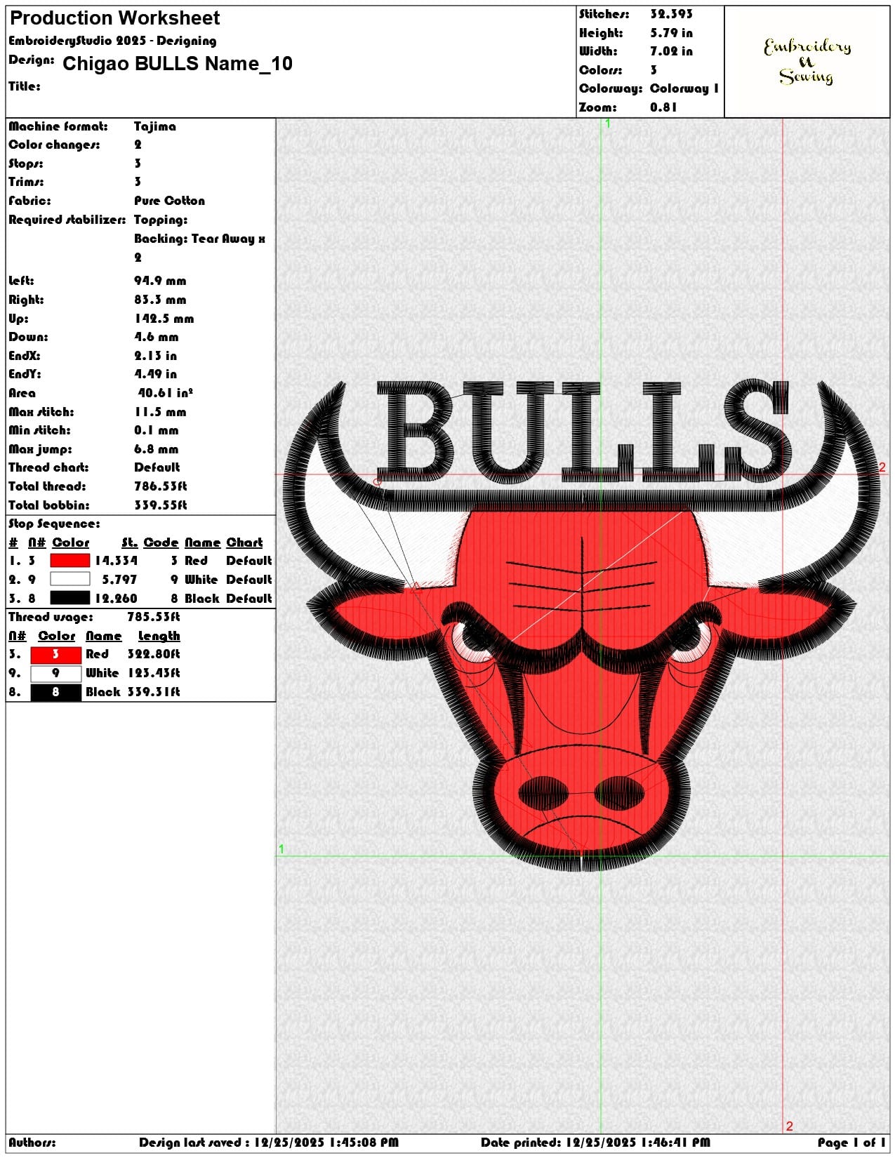 Chicago BULLS Name - Elegant embroidery design file - instant download — view 3