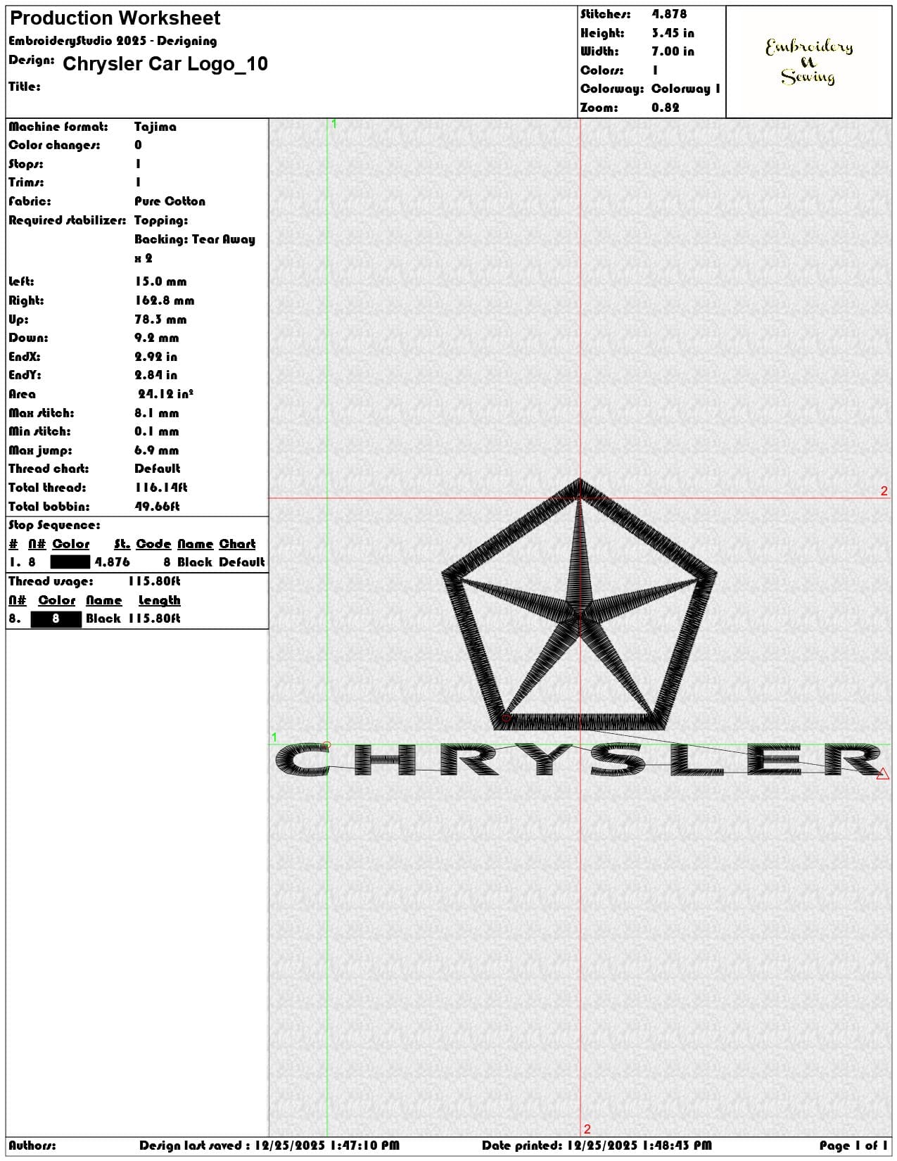 Chrysler Car Logo - Elegant embroidery design file - instant download — view 3