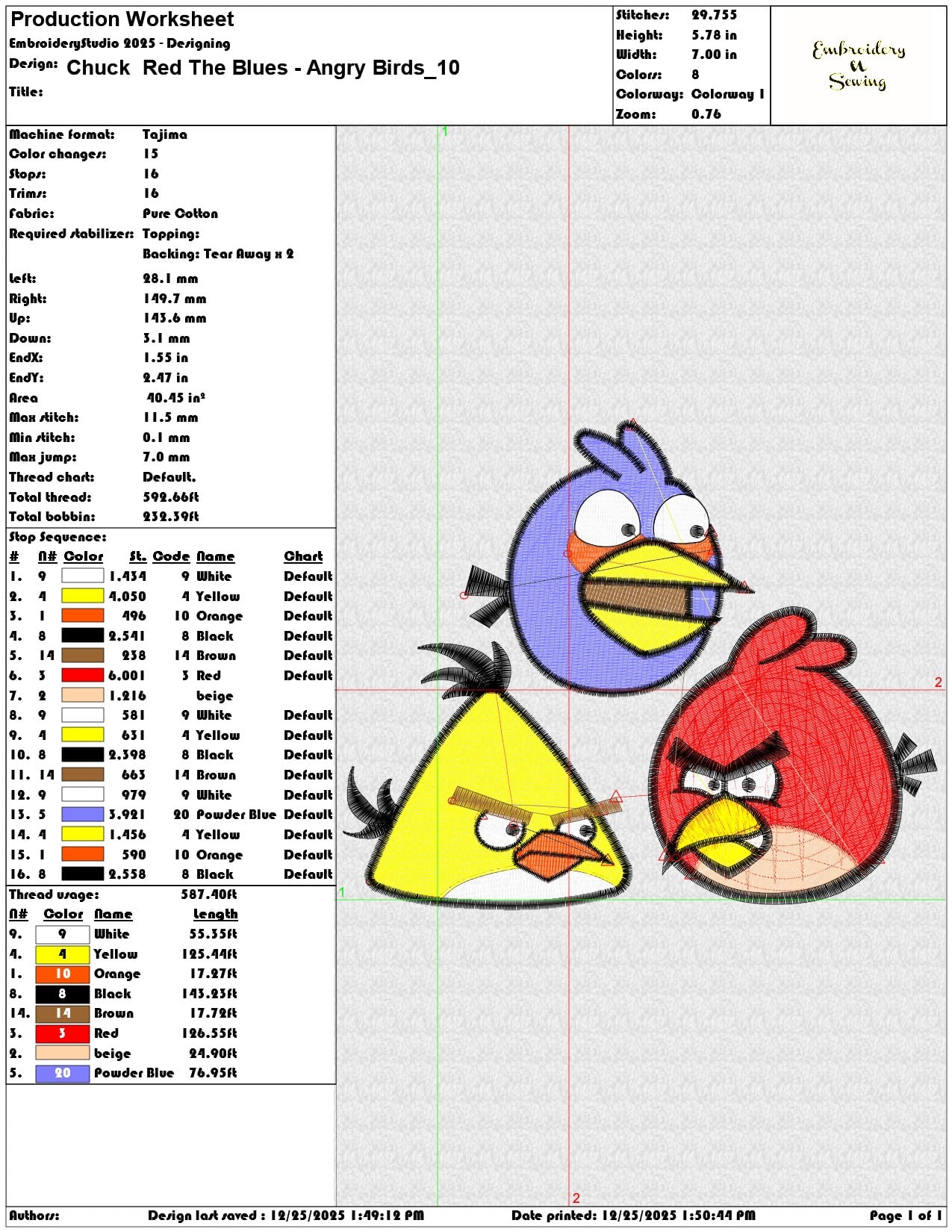 Chuck Red The Blues Angry Birds - Elegant embroidery design file - instant download — view 3