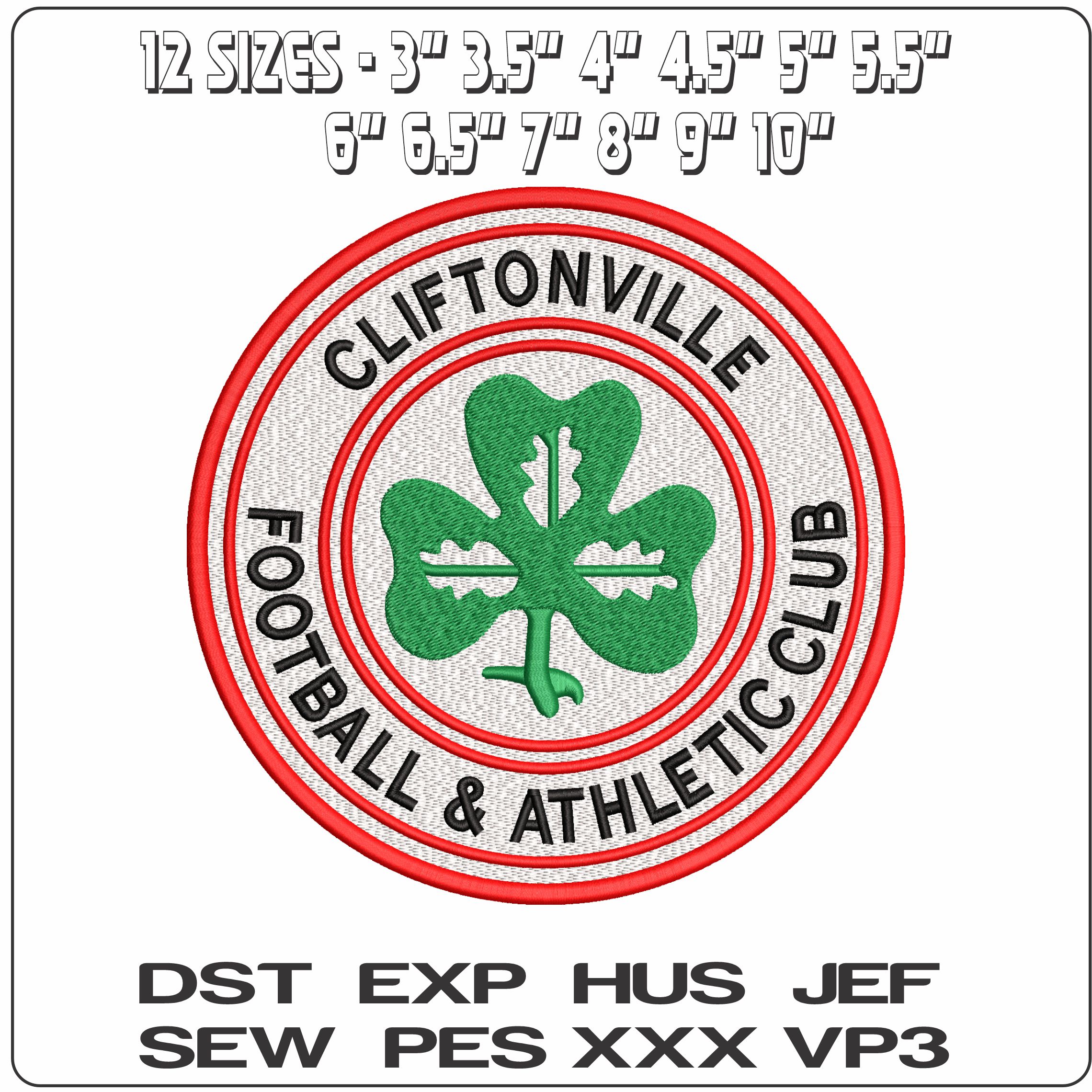 Cliftonville Football and Athletic Club - Elegant embroidery design file - instant download — view 2