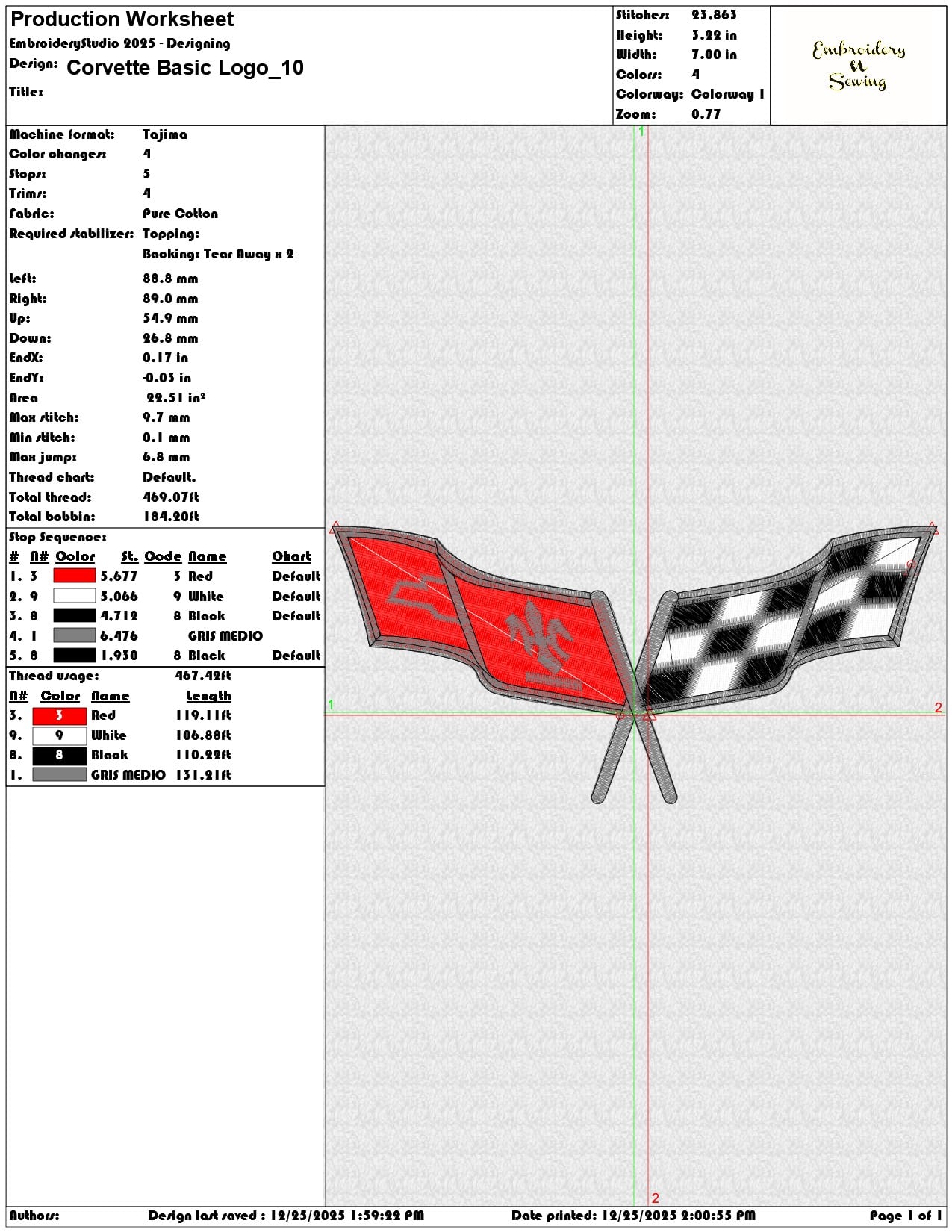 Corvette Basic Logo - Elegant embroidery design file - instant download — view 3