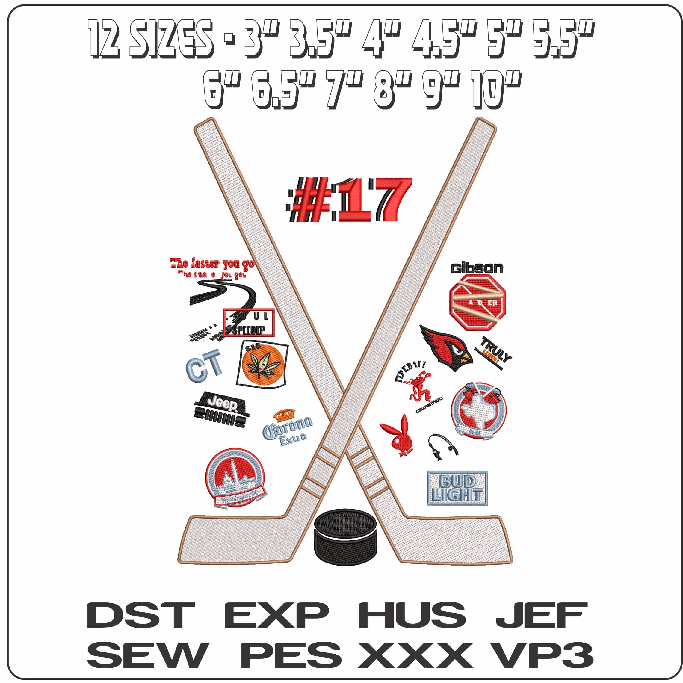 Custom Hockey Design - Elegant embroidery design file - instant download — view 2