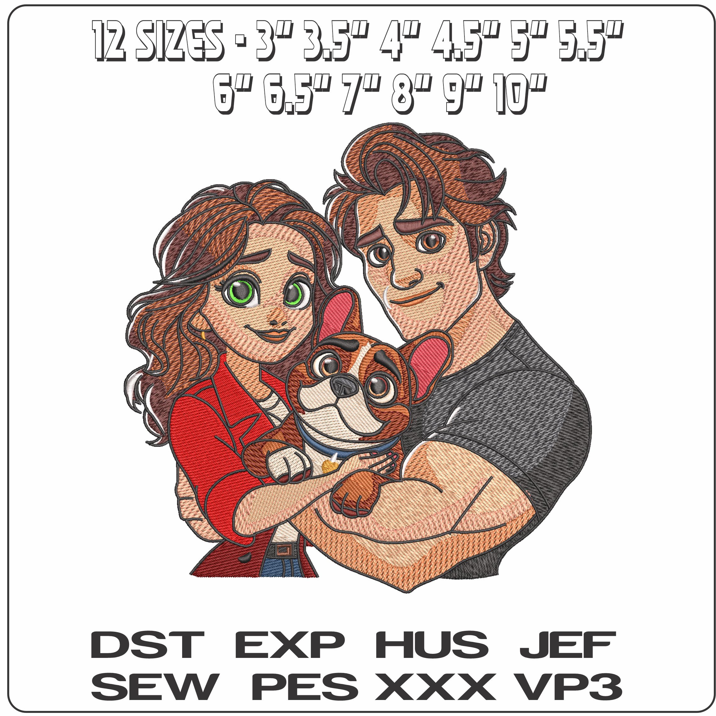 Cute Cartoon Couple Cuddling Dog - Elegant embroidery design file - instant download — view 2