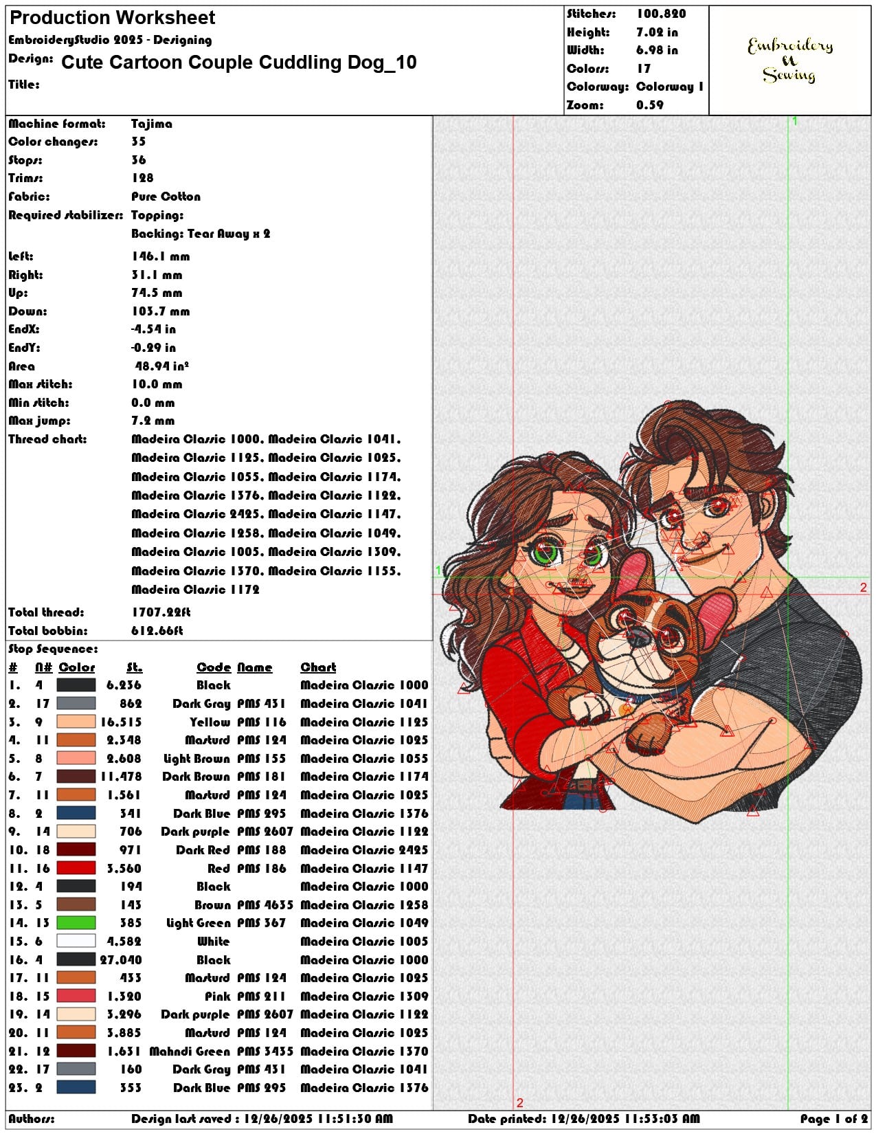 Cute Cartoon Couple Cuddling Dog - Elegant embroidery design file - instant download — view 3