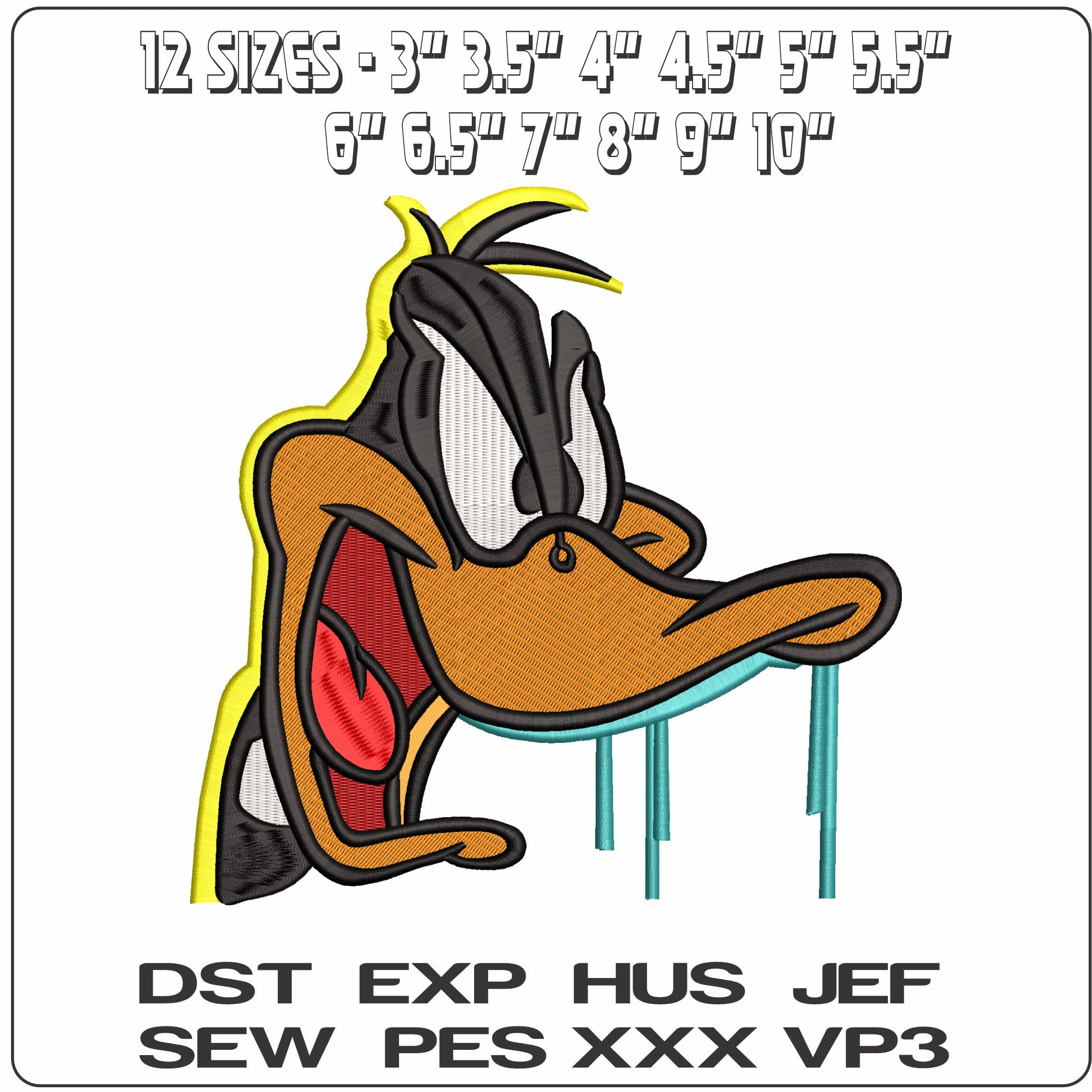Daffy Duck Head Drawling - Elegant embroidery design file - instant download — view 2