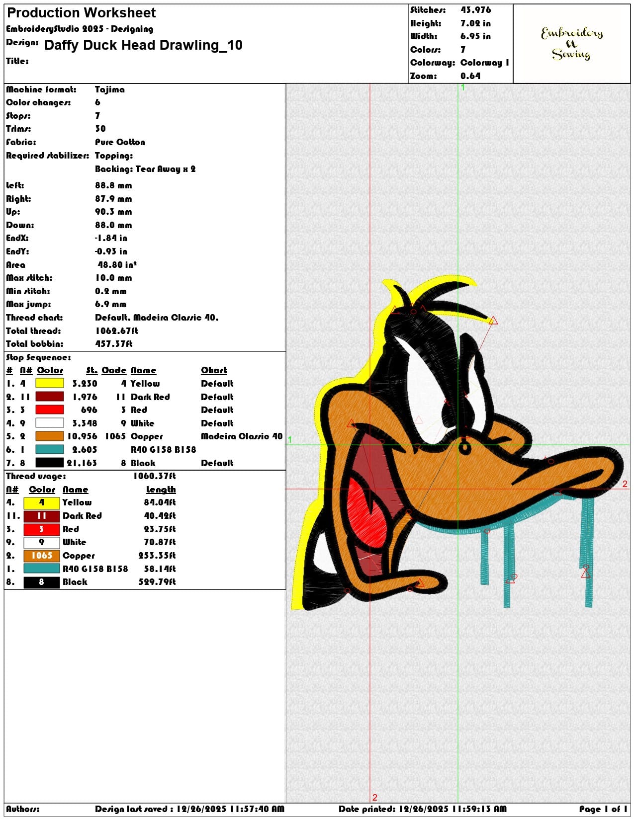 Daffy Duck Head Drawling - Elegant embroidery design file - instant download — view 3