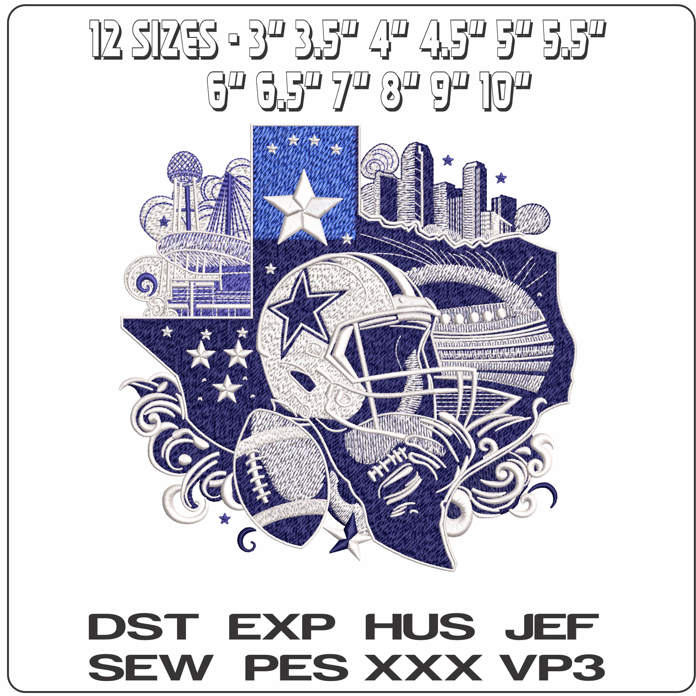 Dallas Cowboys Texas outline NFL - Elegant embroidery design file - instant download — view 2