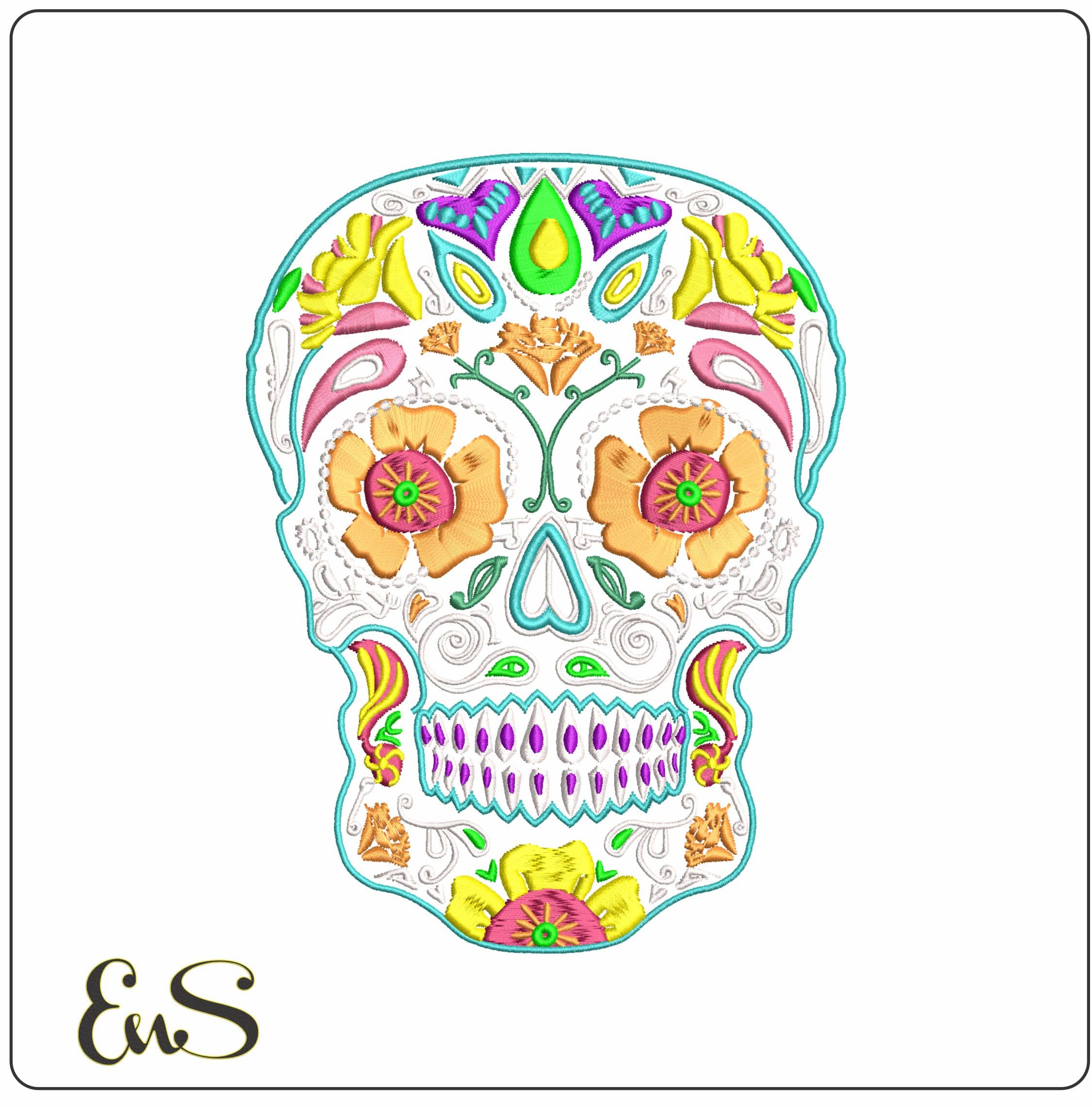 Day of the Dead Sugar Skull no Background - Elegant embroidery design file - instant download