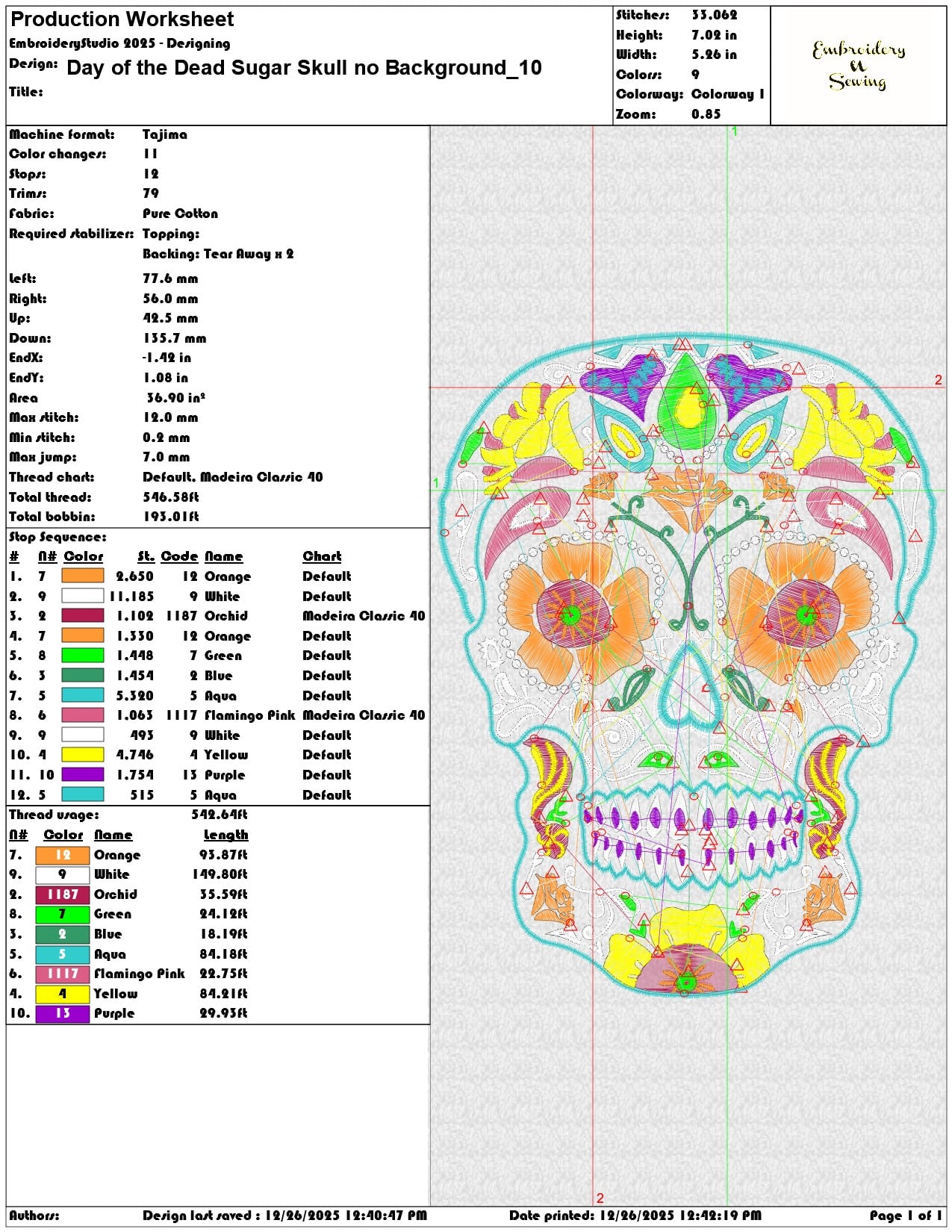 Day of the Dead Sugar Skull no Background - Elegant embroidery design file - instant download — view 3
