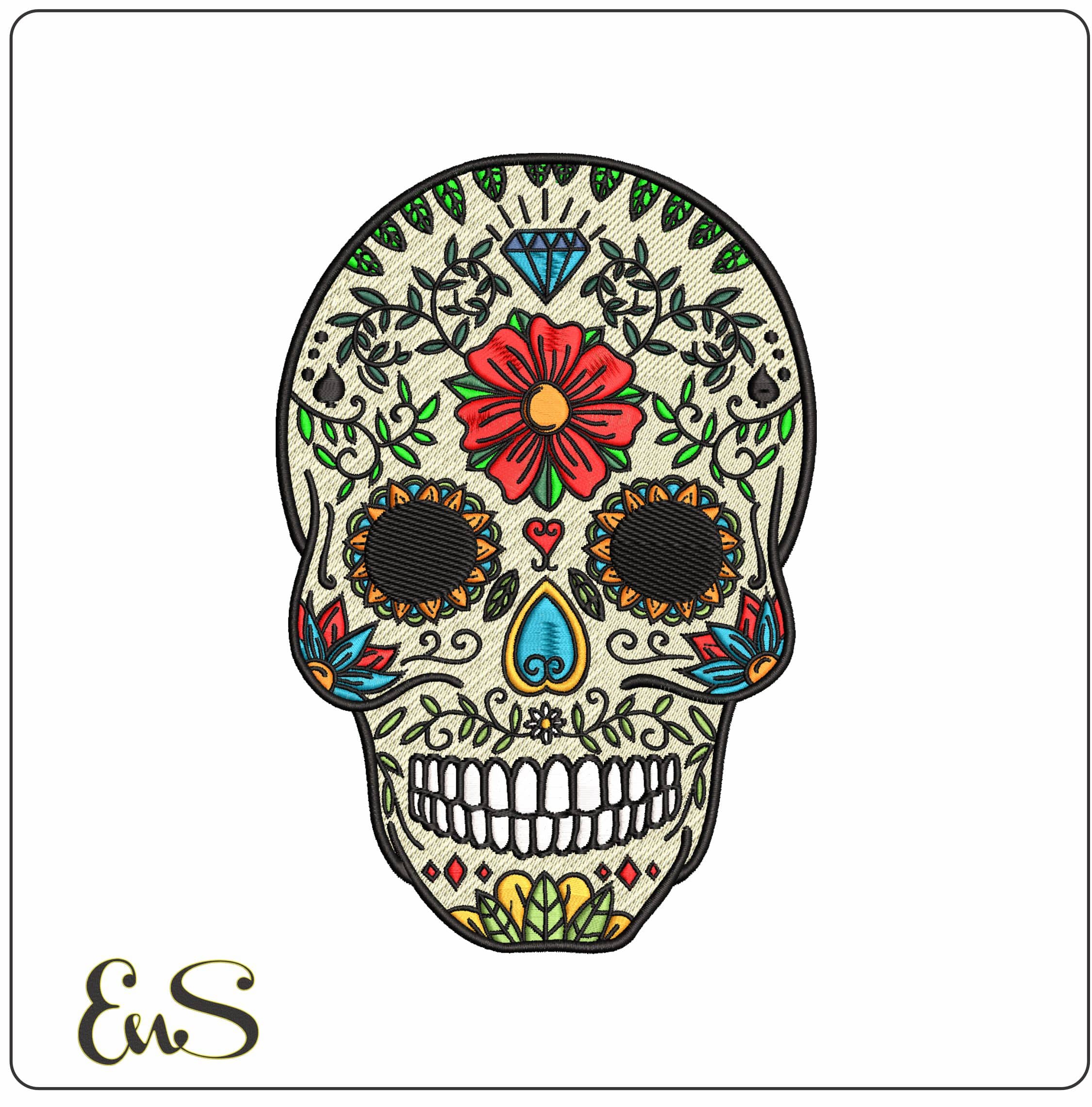 Day of the Dead Sugar Skull with Diamond - Elegant embroidery design file - instant download