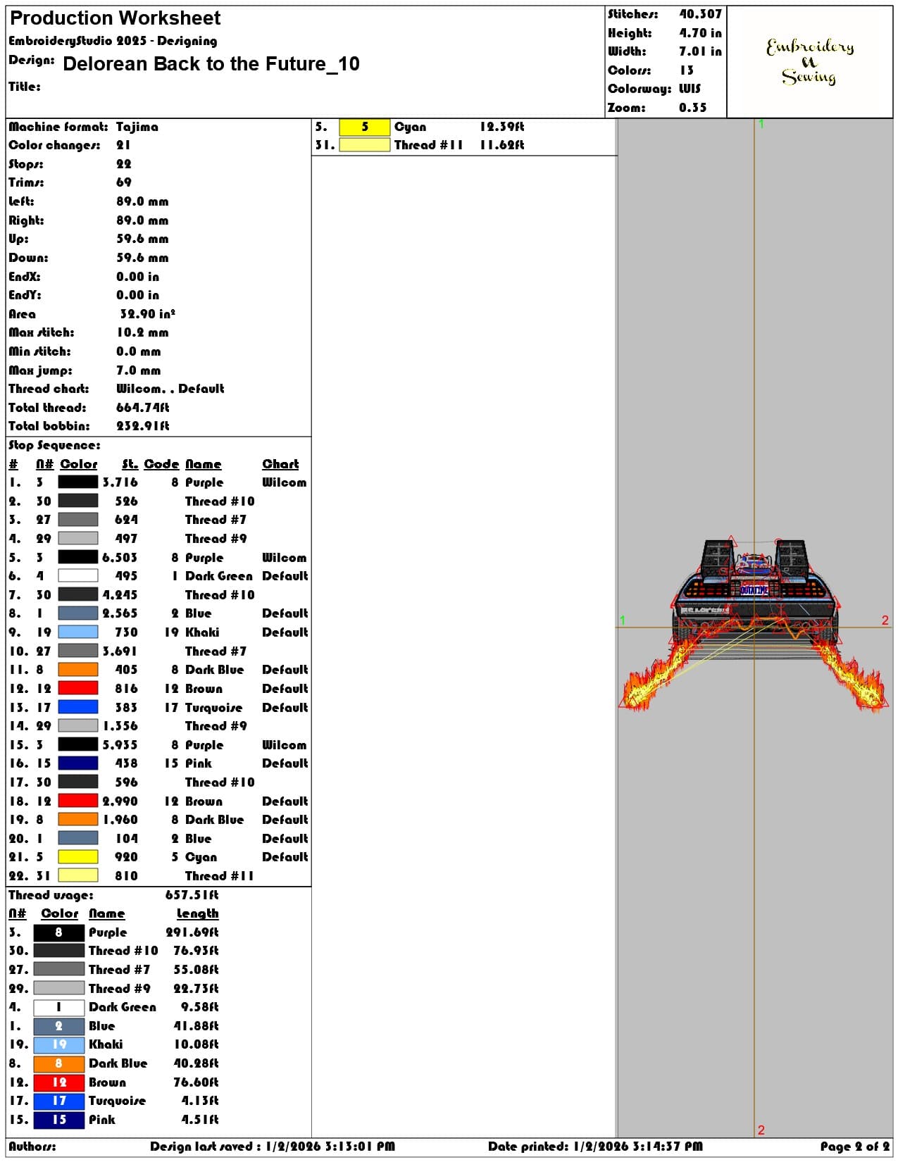 Delorean Back to the Future - Elegant embroidery design file - instant download — view 3