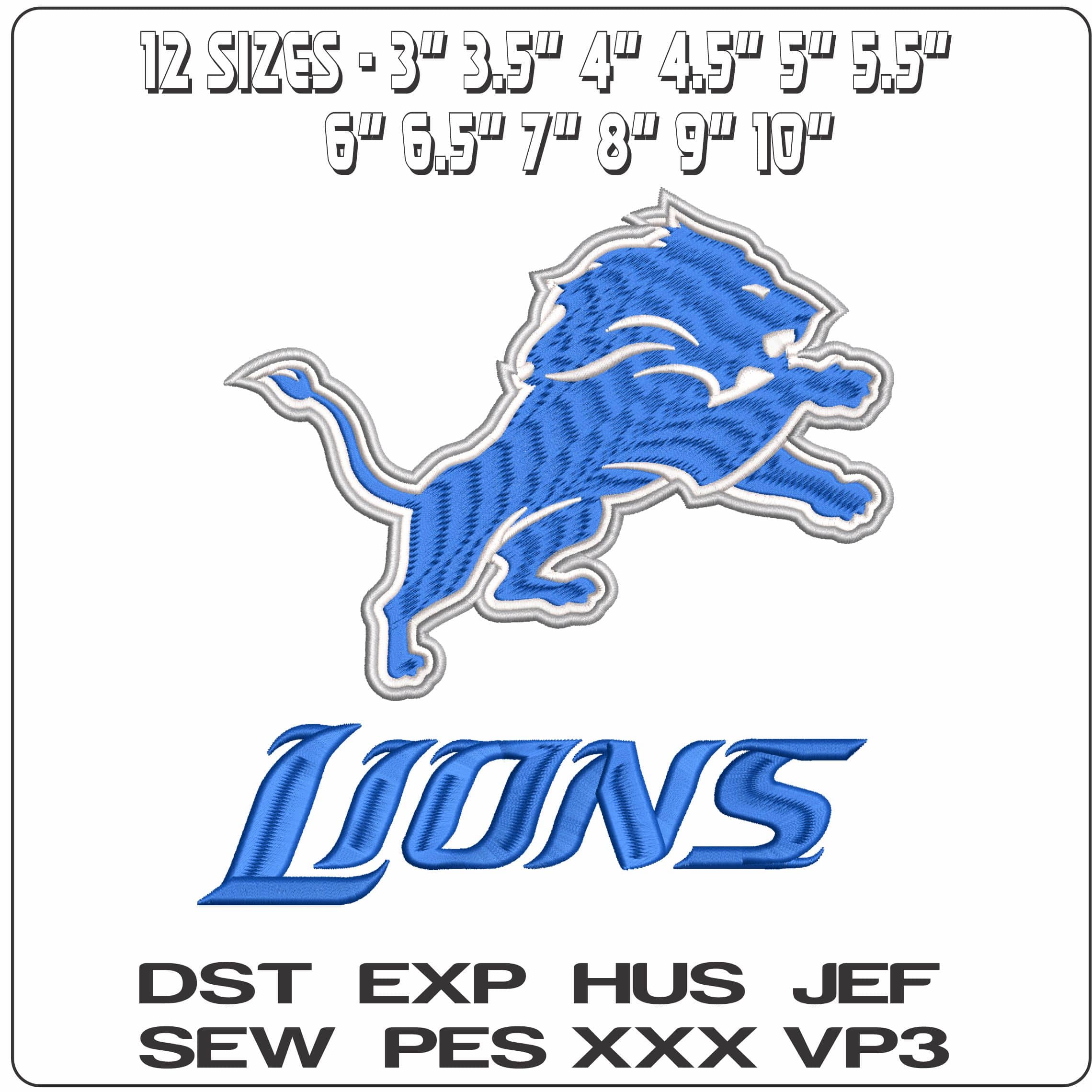 Detroit Lions with Name - Elegant embroidery design file - instant download — view 2