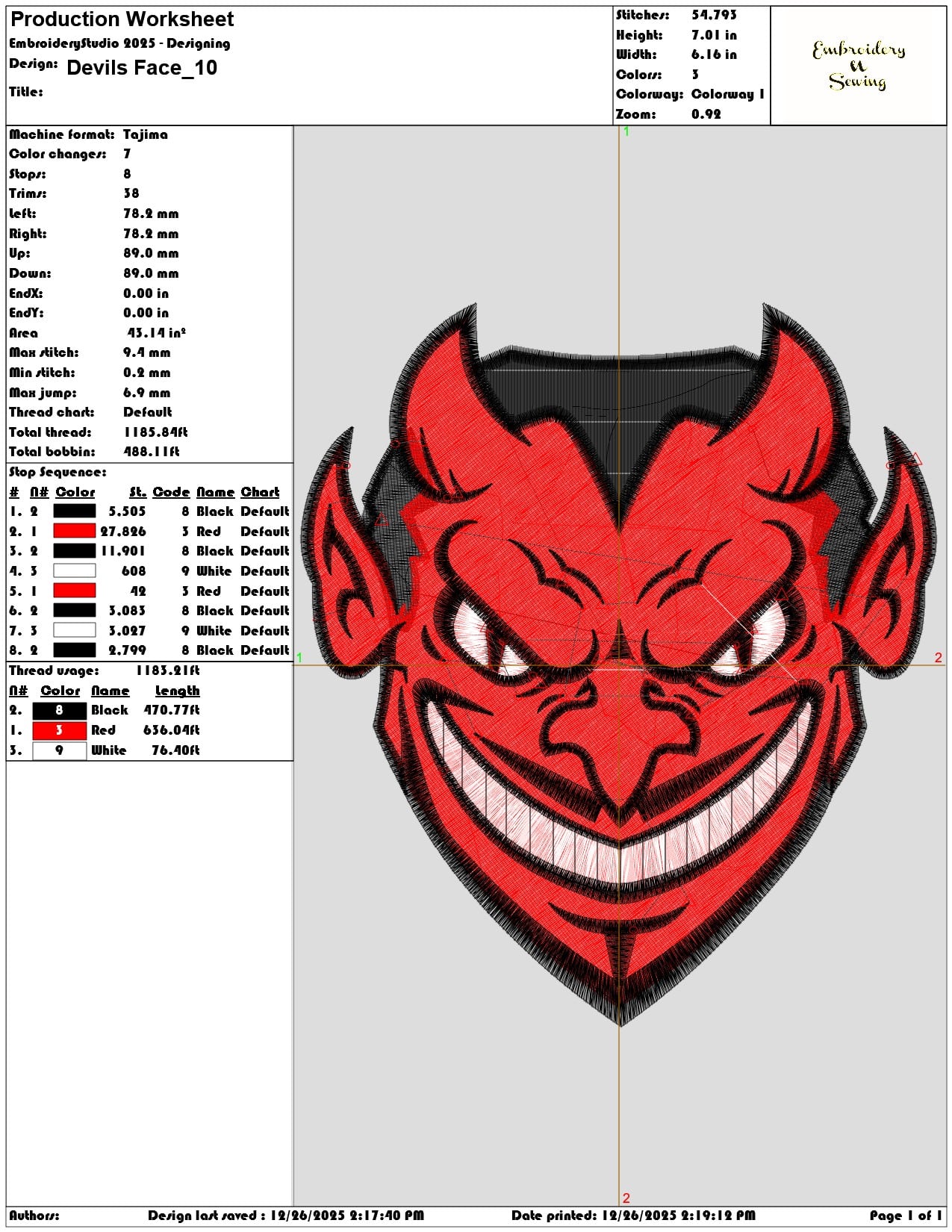 Devils Face - Elegant embroidery design file - instant download — view 3